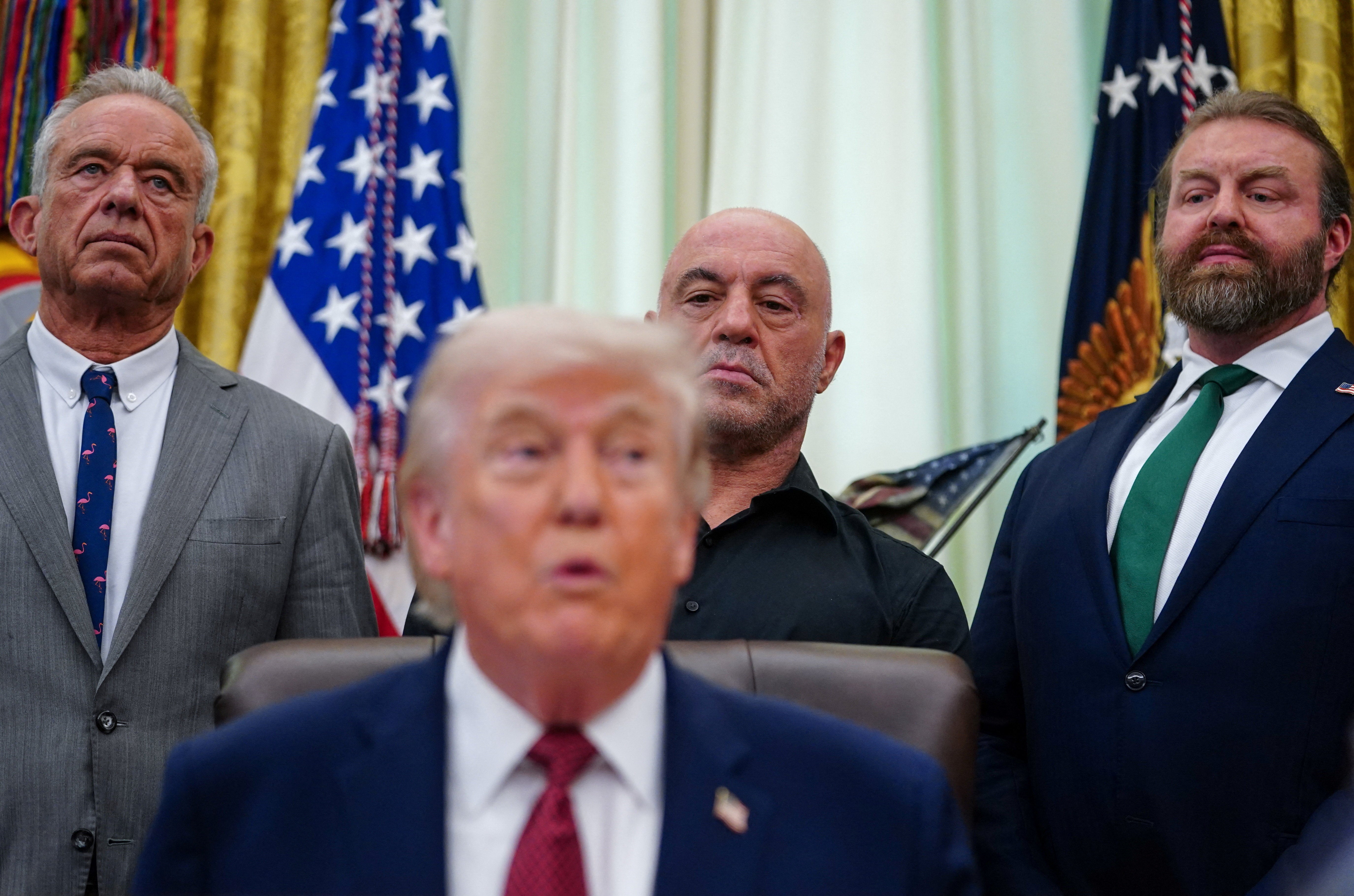President Donald Trump cracked a joke about wanting to take a psychedelic for symptoms of anxiety and depression during a White House event touting the benefits of the drugs, where Joe Rogan was a special guest
