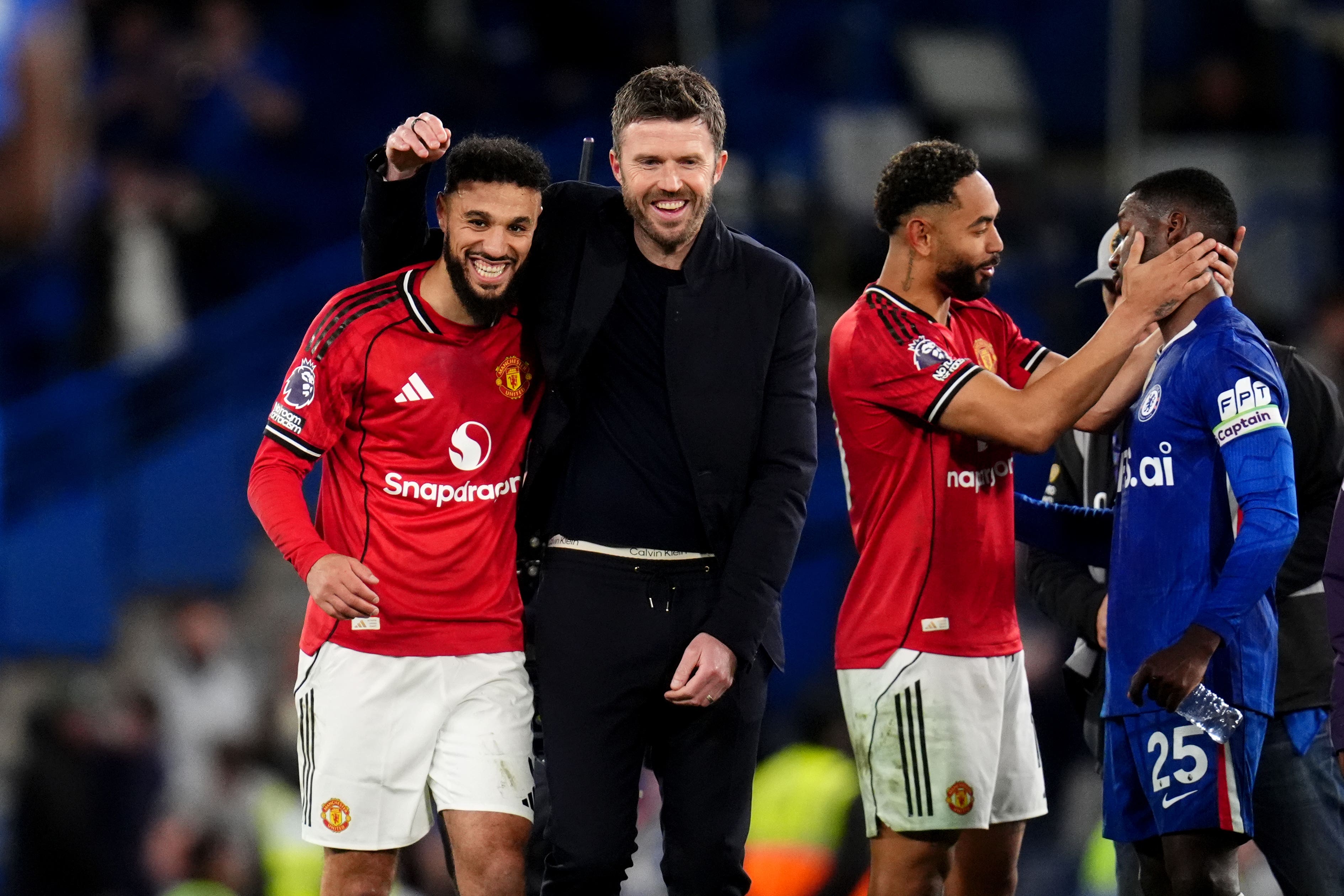 Manchester United manager Michael Carrick was thrilled with his side’s victory at Chelsea (John Walton/PA)