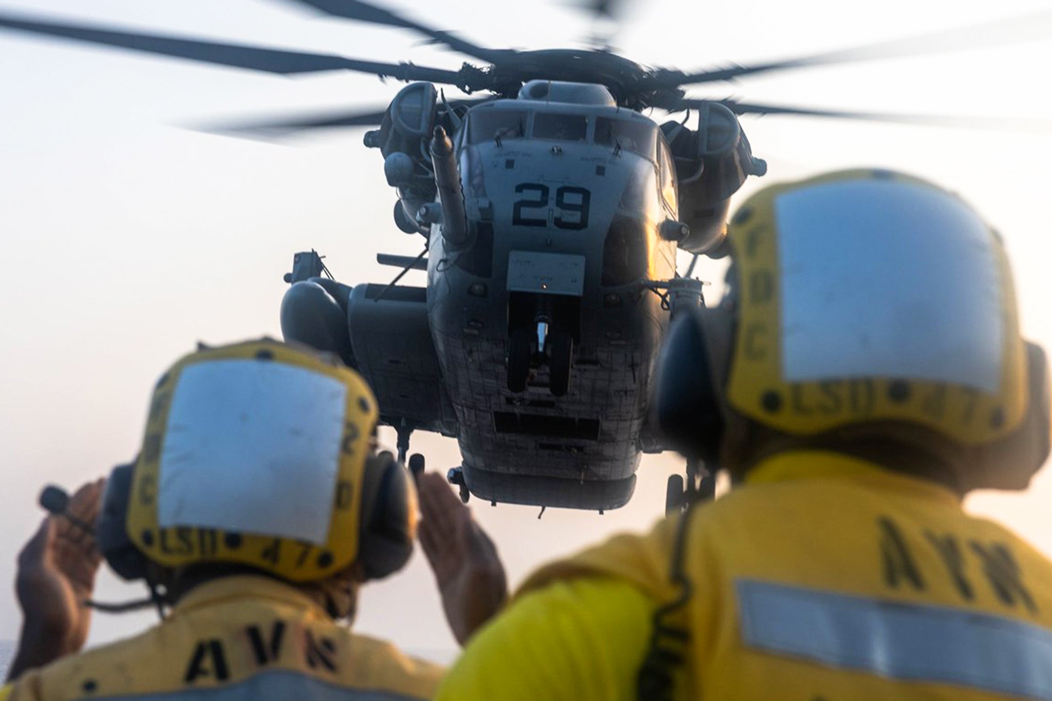 Sailors and Marines aboard dock landing ship USS Rushmore (LSD 47) conduct blockade operations in the Arabian Sea