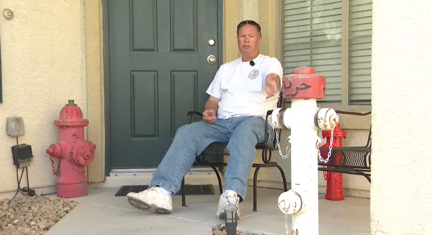 Brent Saba, a military veteran and longtime firefighter living in Las Vegas, says his homeowners’ association tried to bully him into taking down three non-functional fire hydrants he has on display outside his home