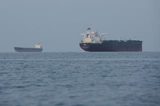 Tankers anchored in the Strait of Hormuz off the coast of Qeshm Island, Iran (Asghar Besharati/AP)