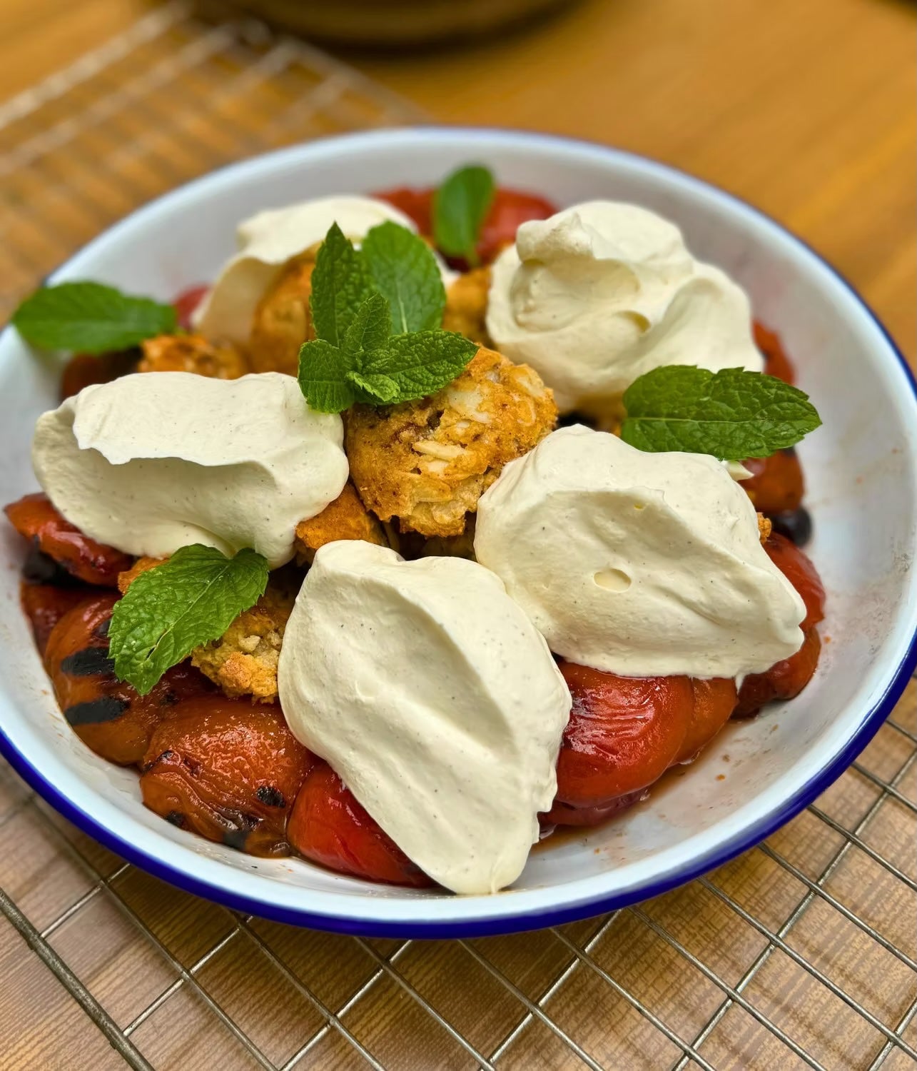 Dessert goes on the grill – caramelised fruit and just enough sweetness to finish