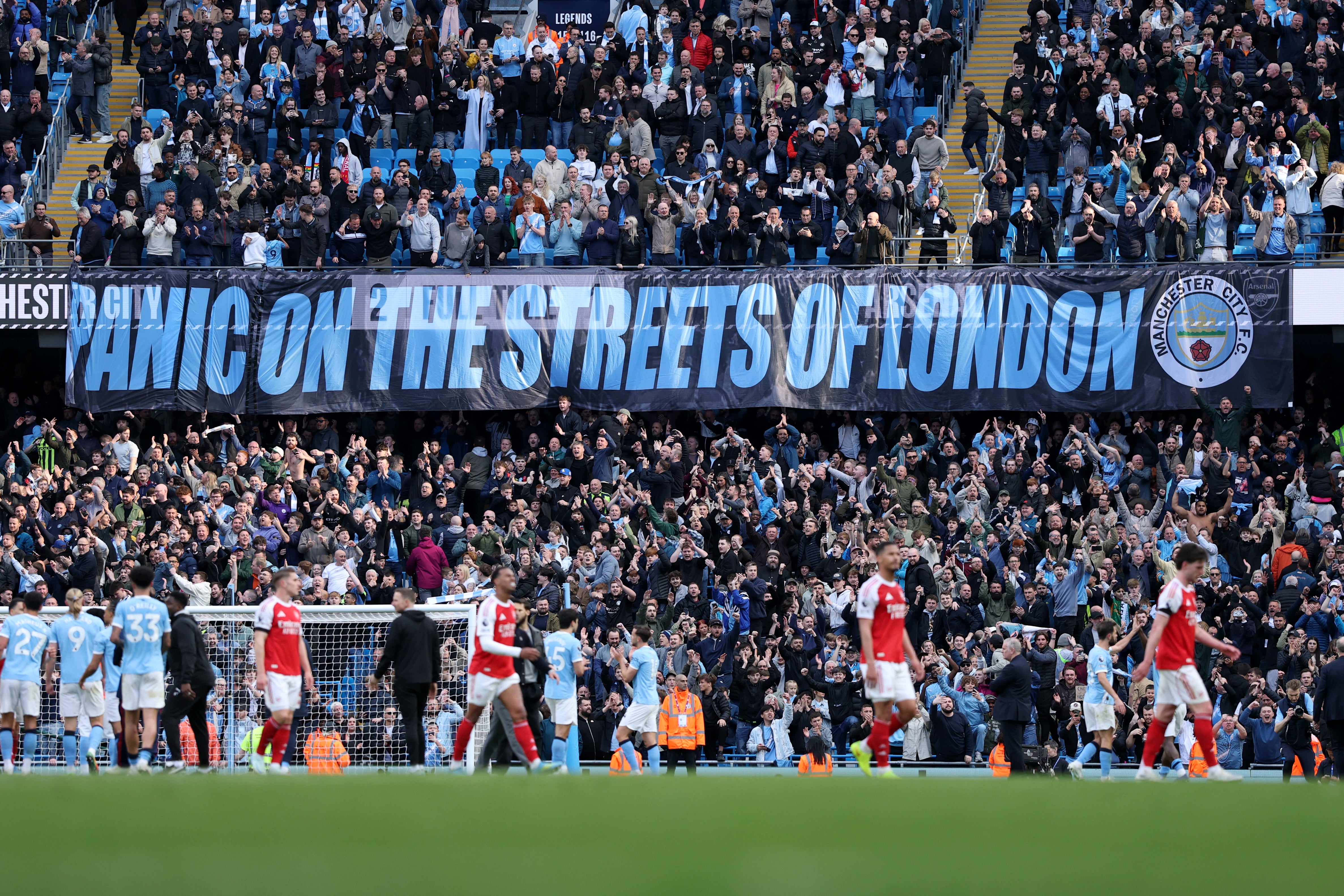 Man City fans unfurled a ‘panic on the streets of London’ banner to taunt Arsenal