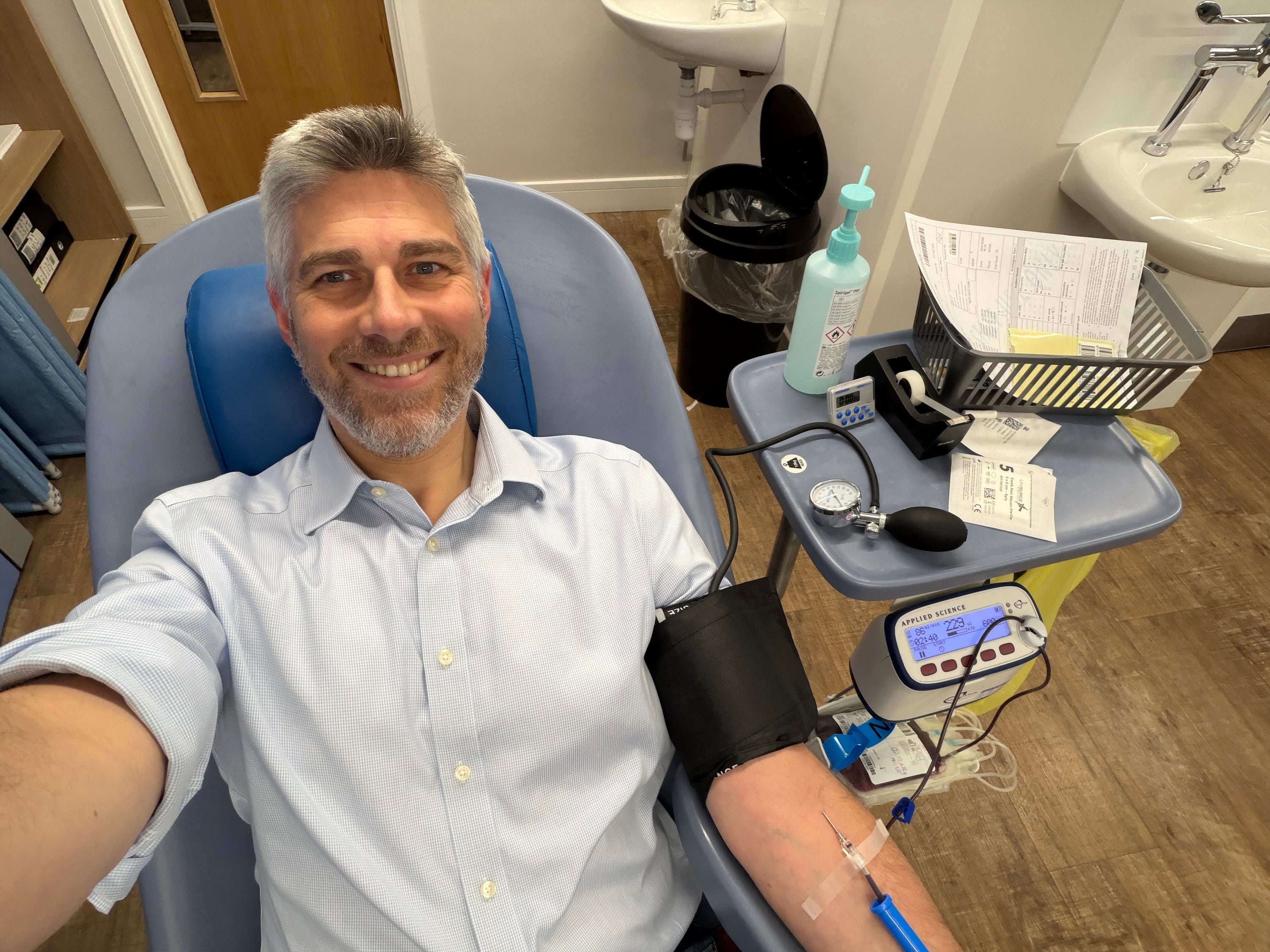 Paul Bickley, 45, donating his blood for a rare intrauterine transfusion (IUT)
