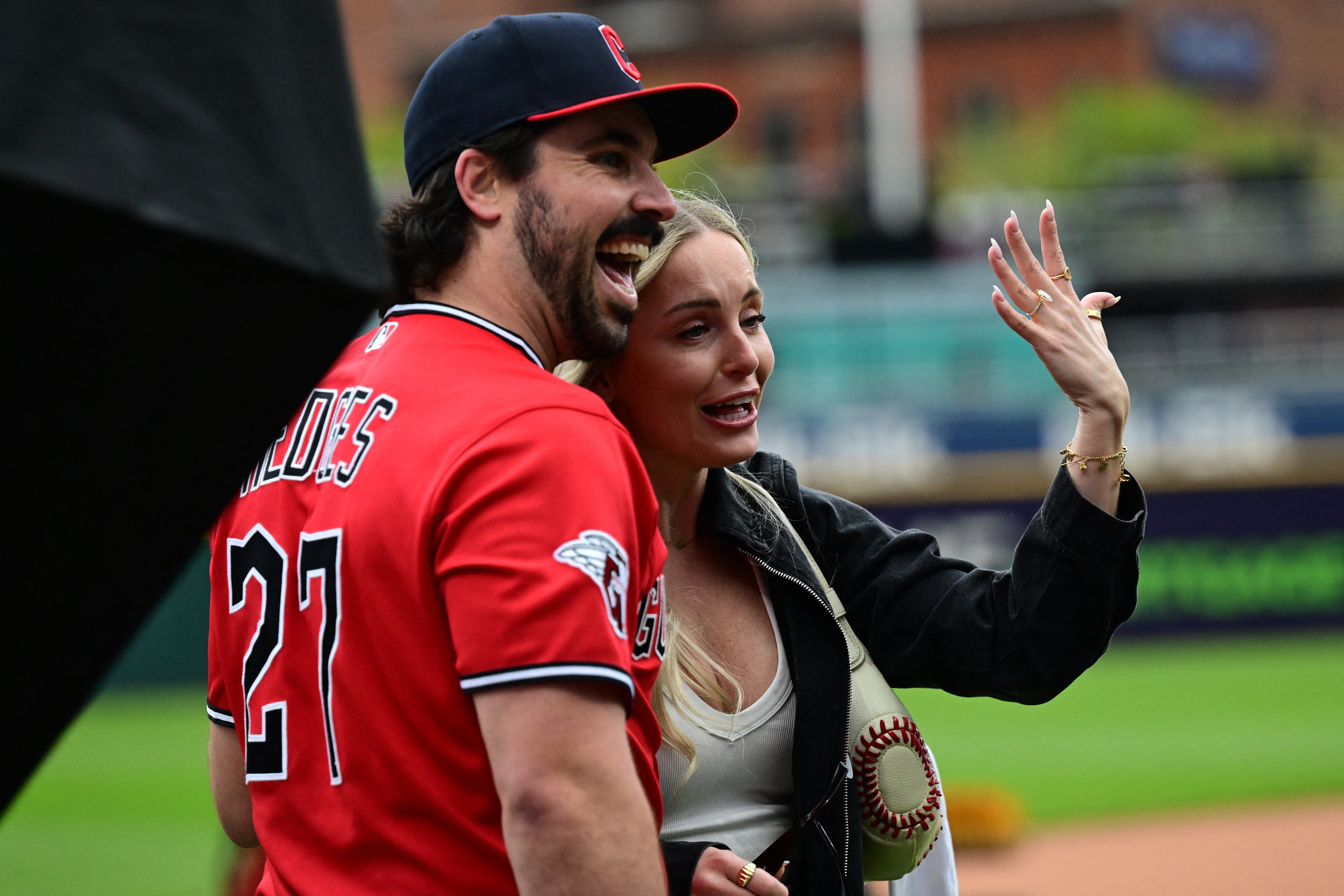 Dickinson shows off her engagement ring