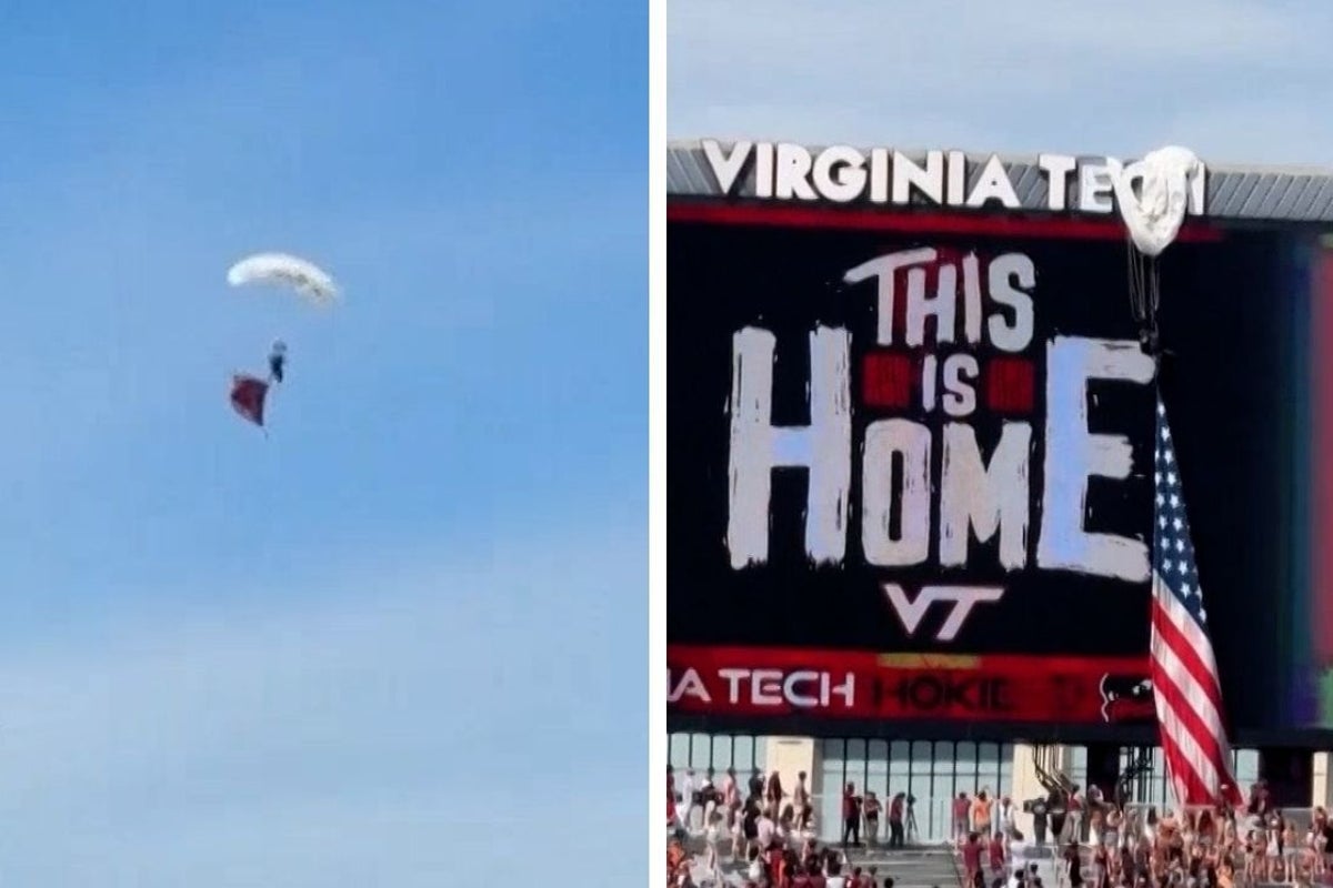 Skydiver crashes into scoreboard at college football spring game