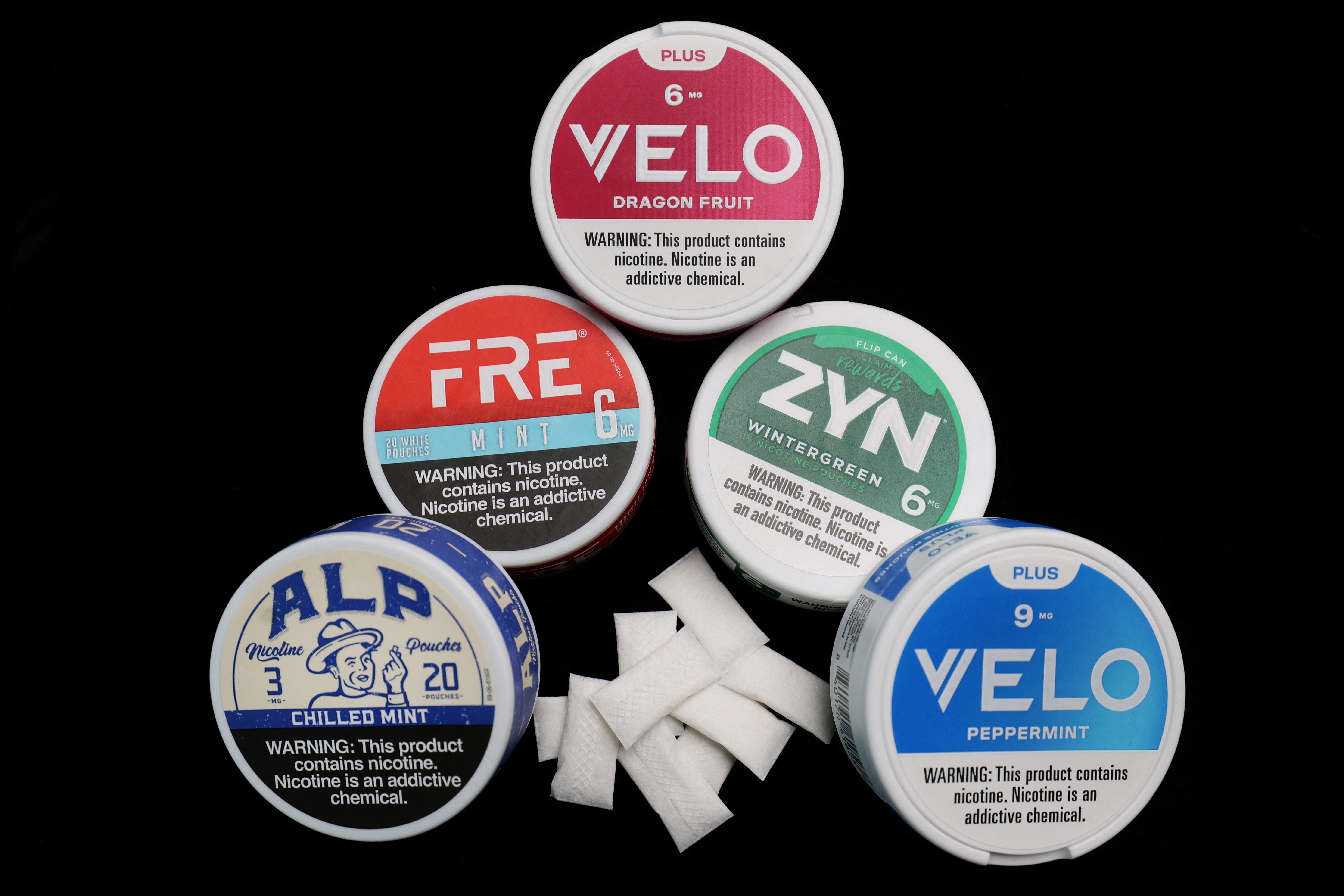 Packages of nicotine pouches. MAHA influencers are increasingly espousing the ‘positive health benefits’ of such products