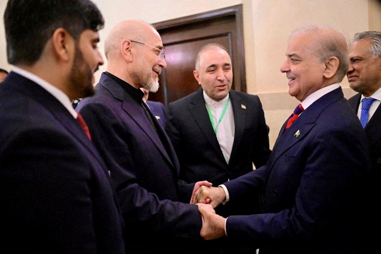 Pakistani Prime Minister Shehbaz Sharif meets with Iranian Parliament Speaker Mohammad Bagher Ghalibaf, as delegations from the United States and Iran are expected to hold peace talks, in Islamabad, Pakistan, April 11, 2026.