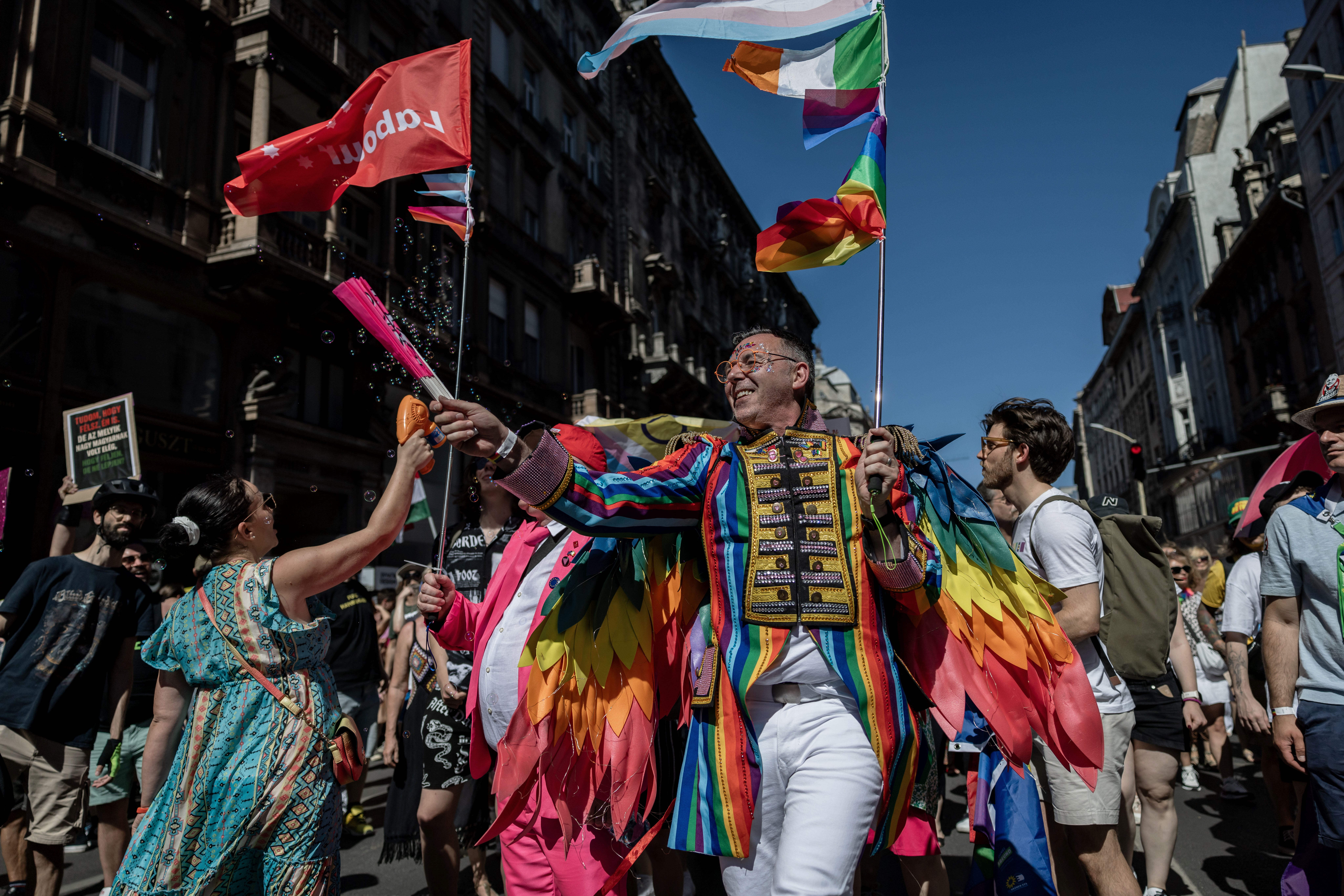 Participants take part in the Budapest Pride in Budapest, Hungary