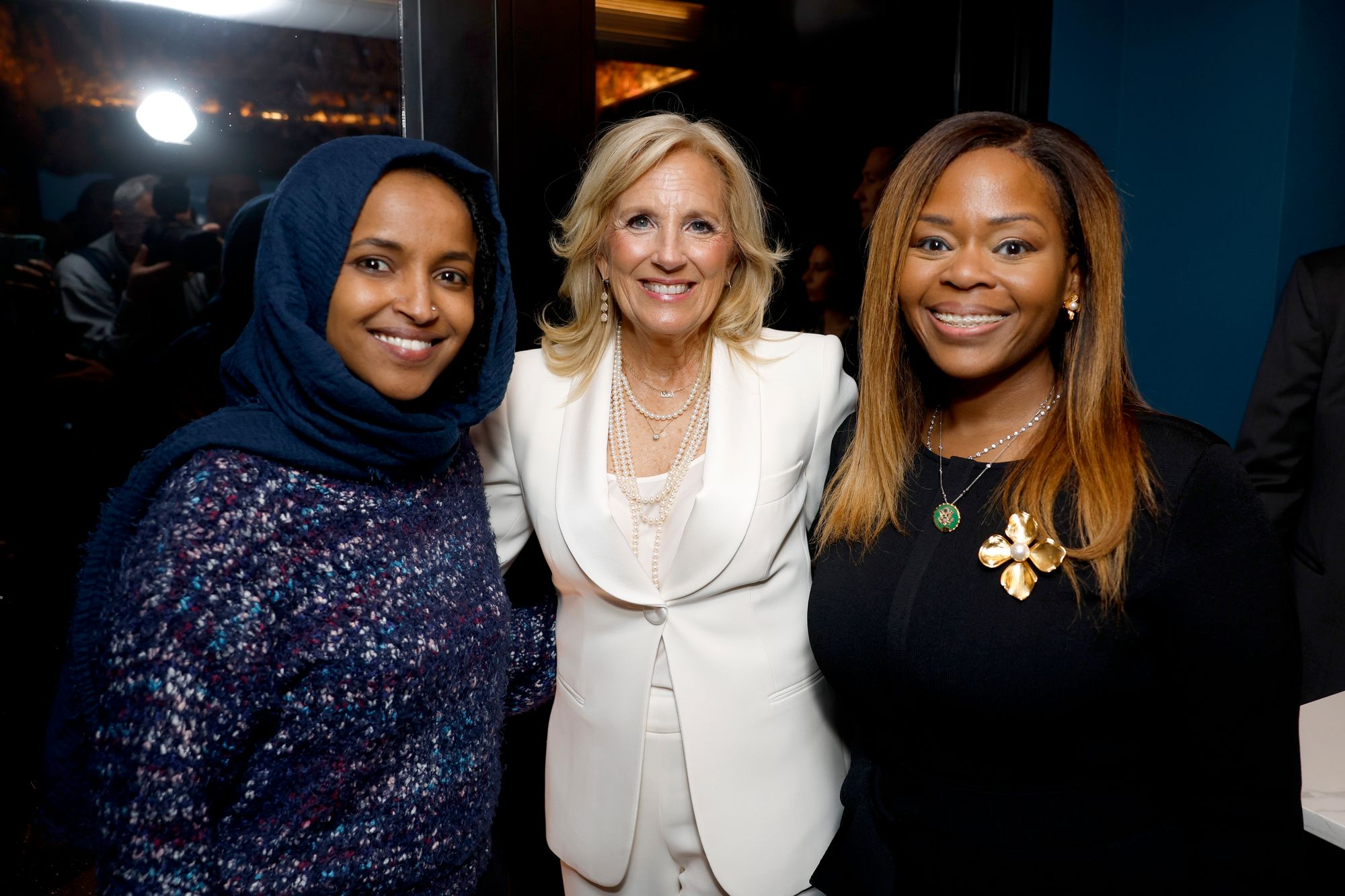 Congresswoman Sheila Cherfilus-McCormick (right) is pictured with Congresswoman Ilhan Omar (left) and Jill Biden