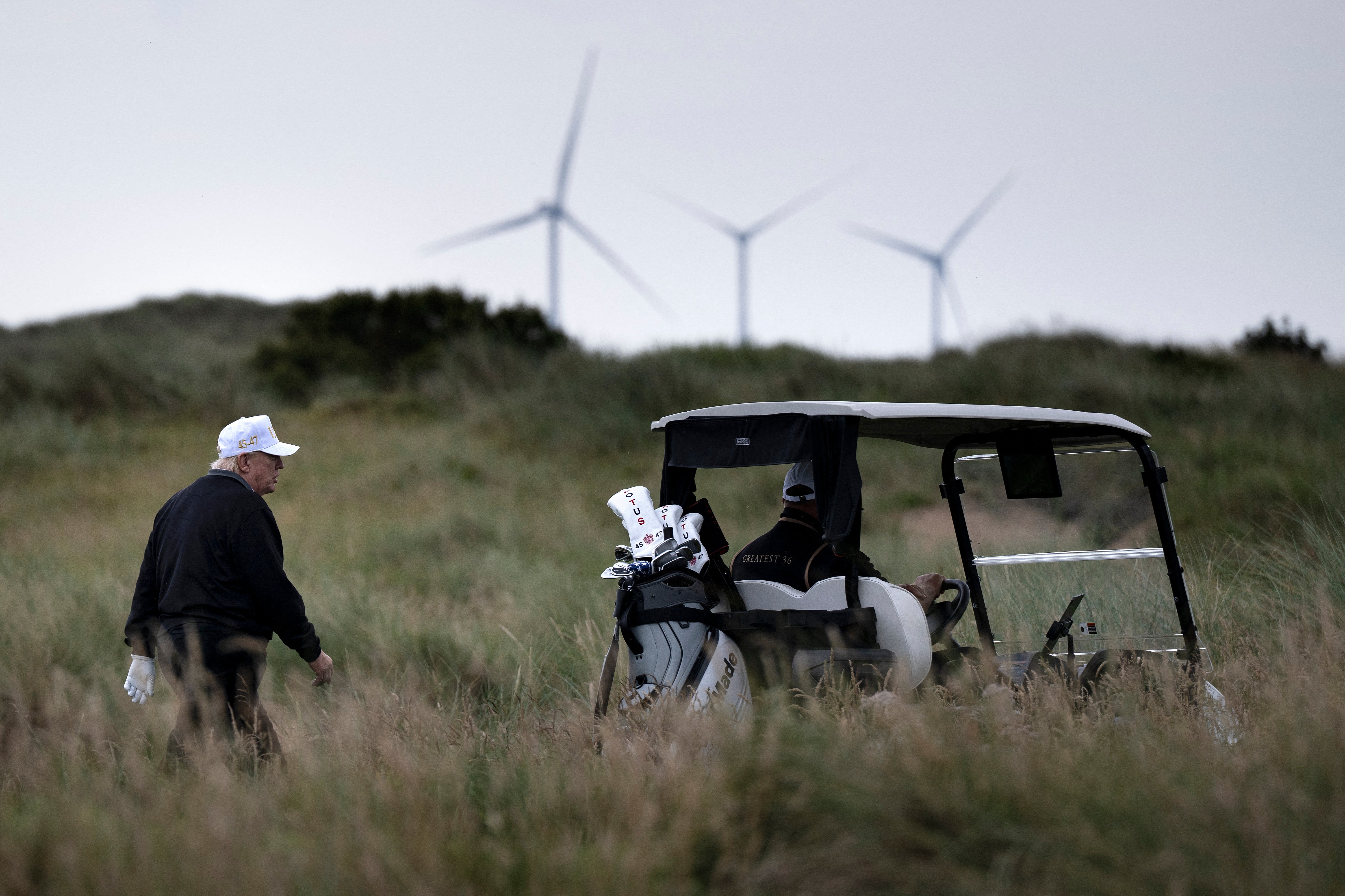 Donald Trump, pictured at his golf course in Aberdeenshire, Scotland, is a notorious critic of wind farms