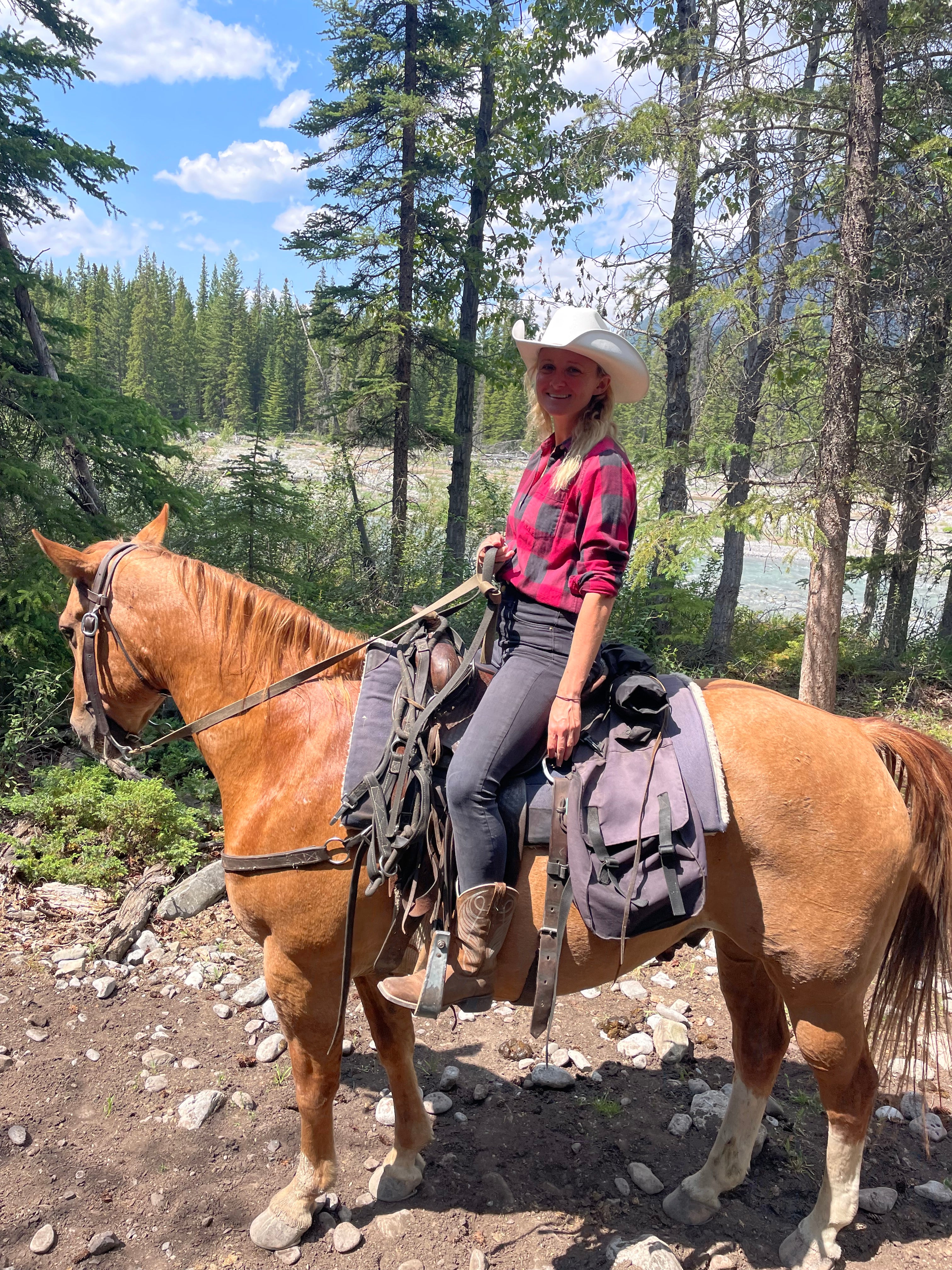 Annabel and Herb on the trail passing along the Bow River