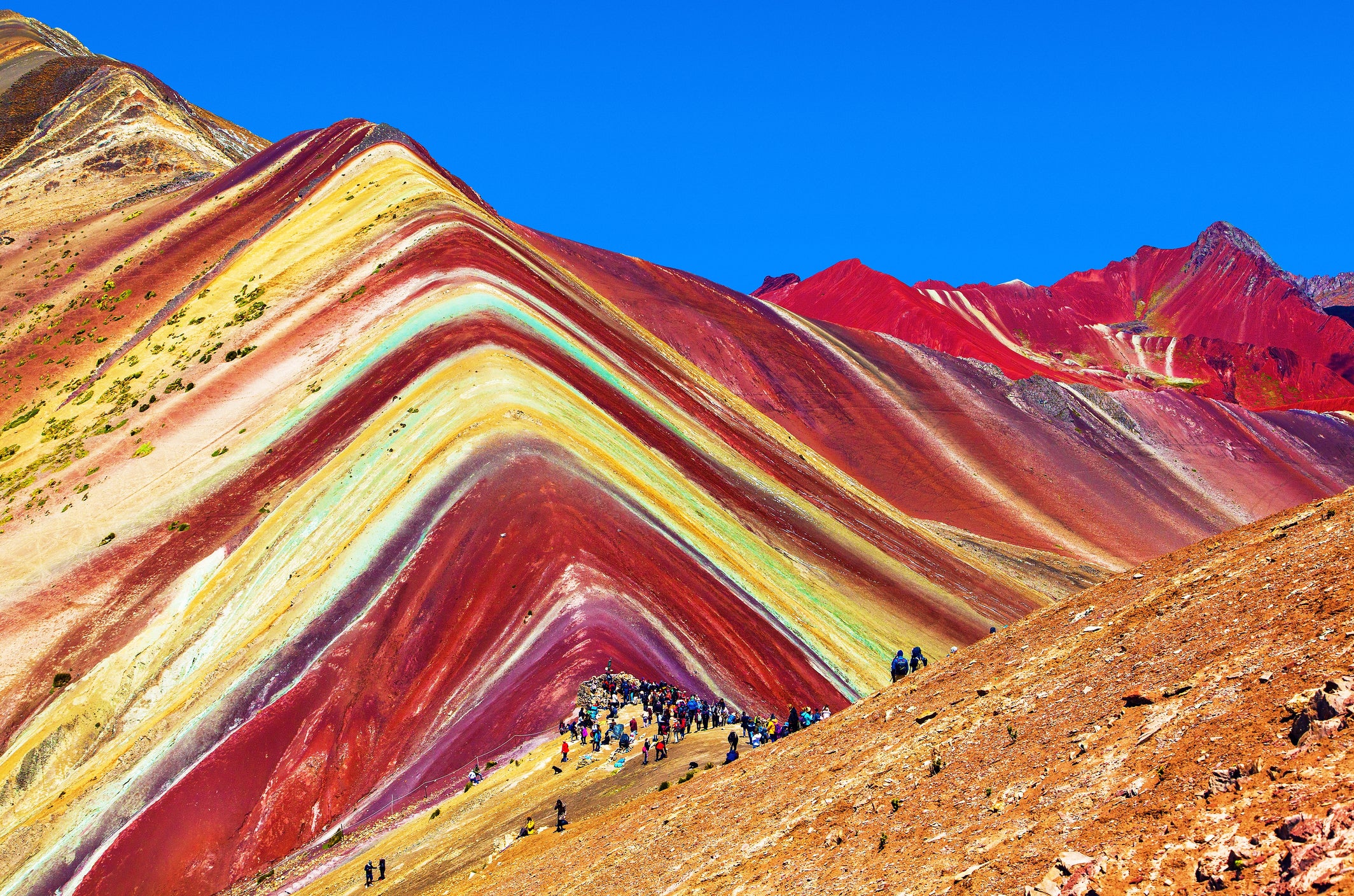 Rainbow mountains or Vinicunca Montana de Siete Colores in Cuzco region of Peru
