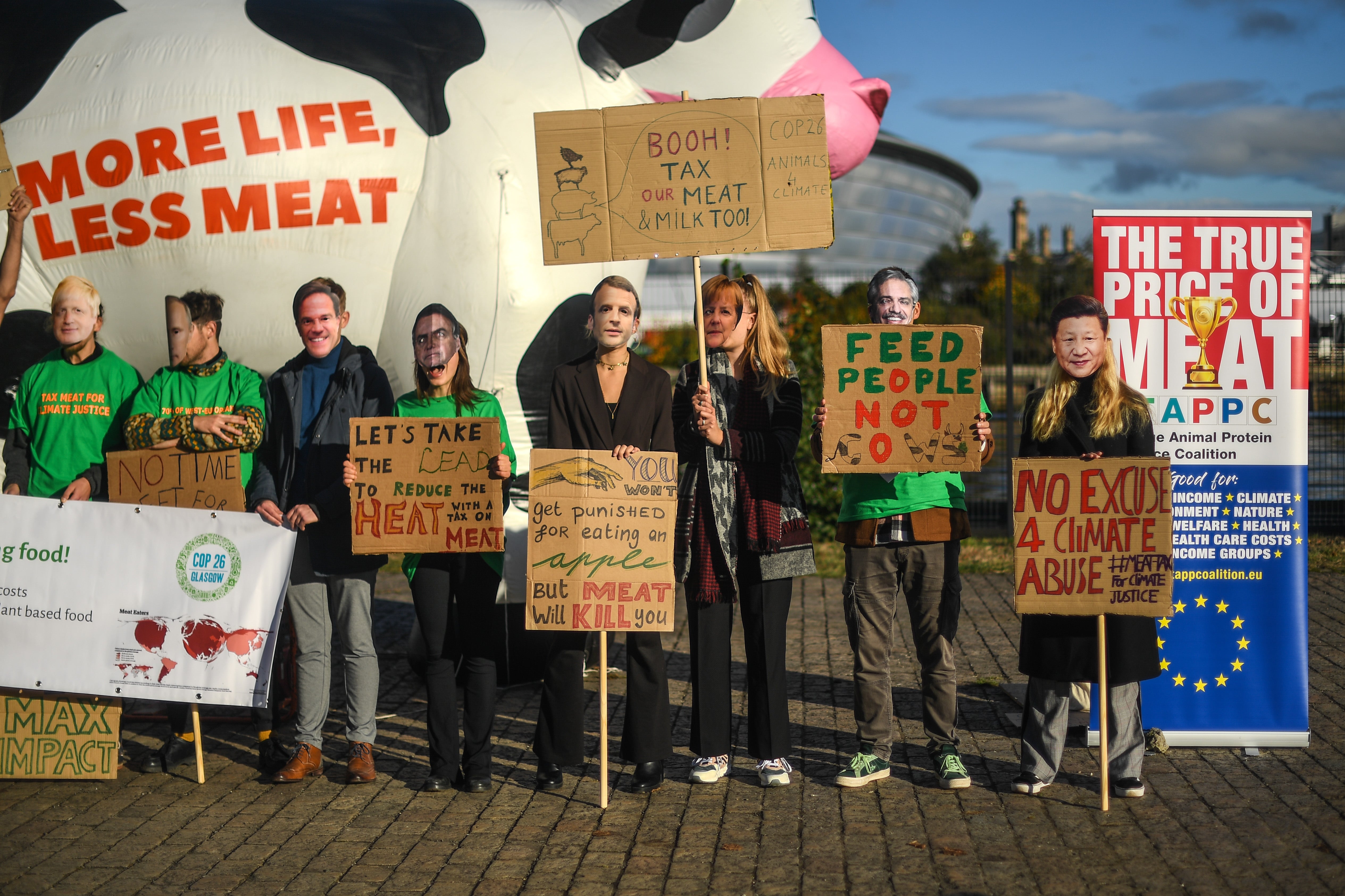 <p>File. Anti-meat protesters demonstrate during the Cop26 Summit in Glasgow, Scotland, on 3 November 2021</p>