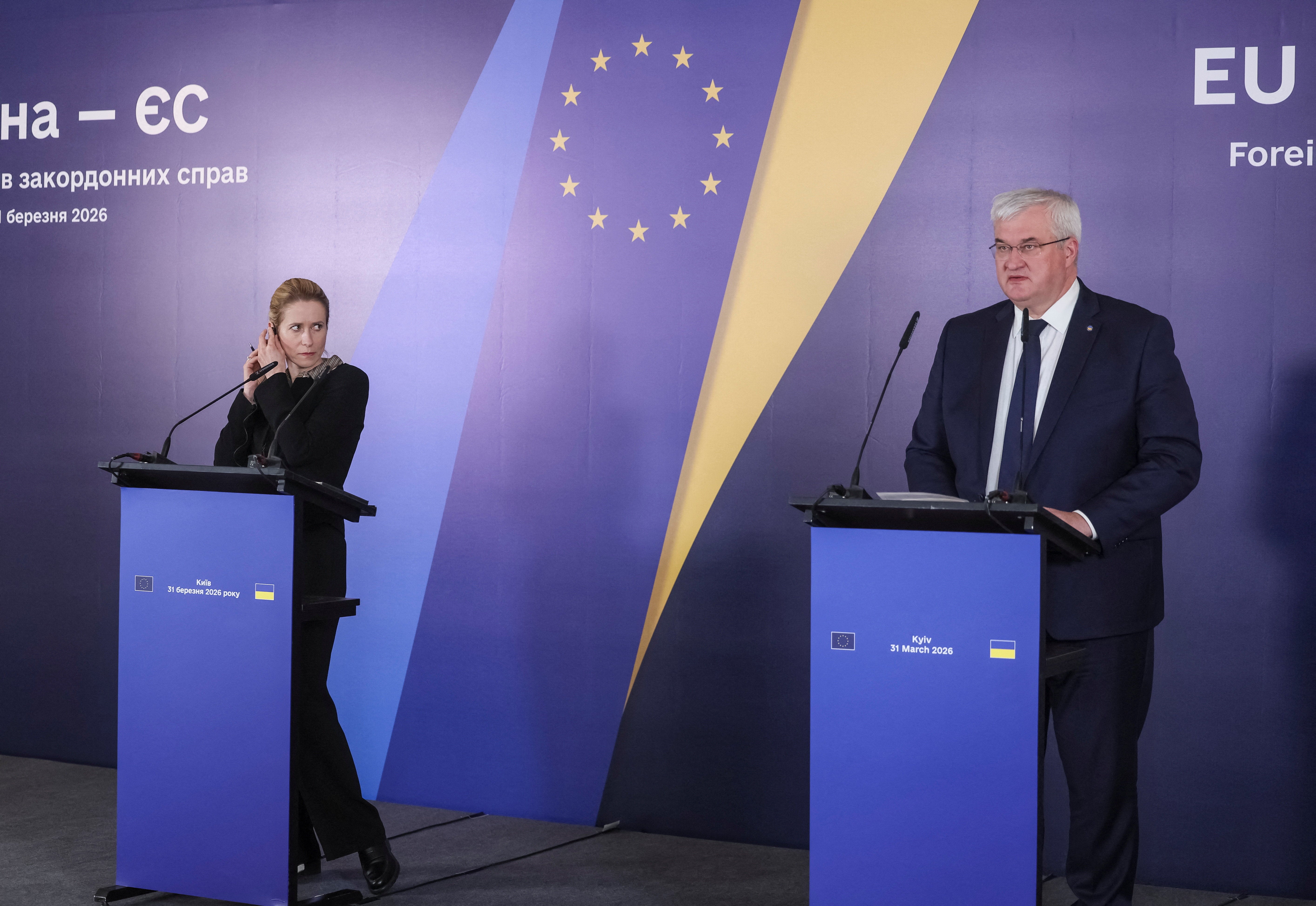 Ukrainian Foreign Minister Andrii Sybiha and European Union High Representative for Foreign Affairs and Security Policy Kaja Kallas