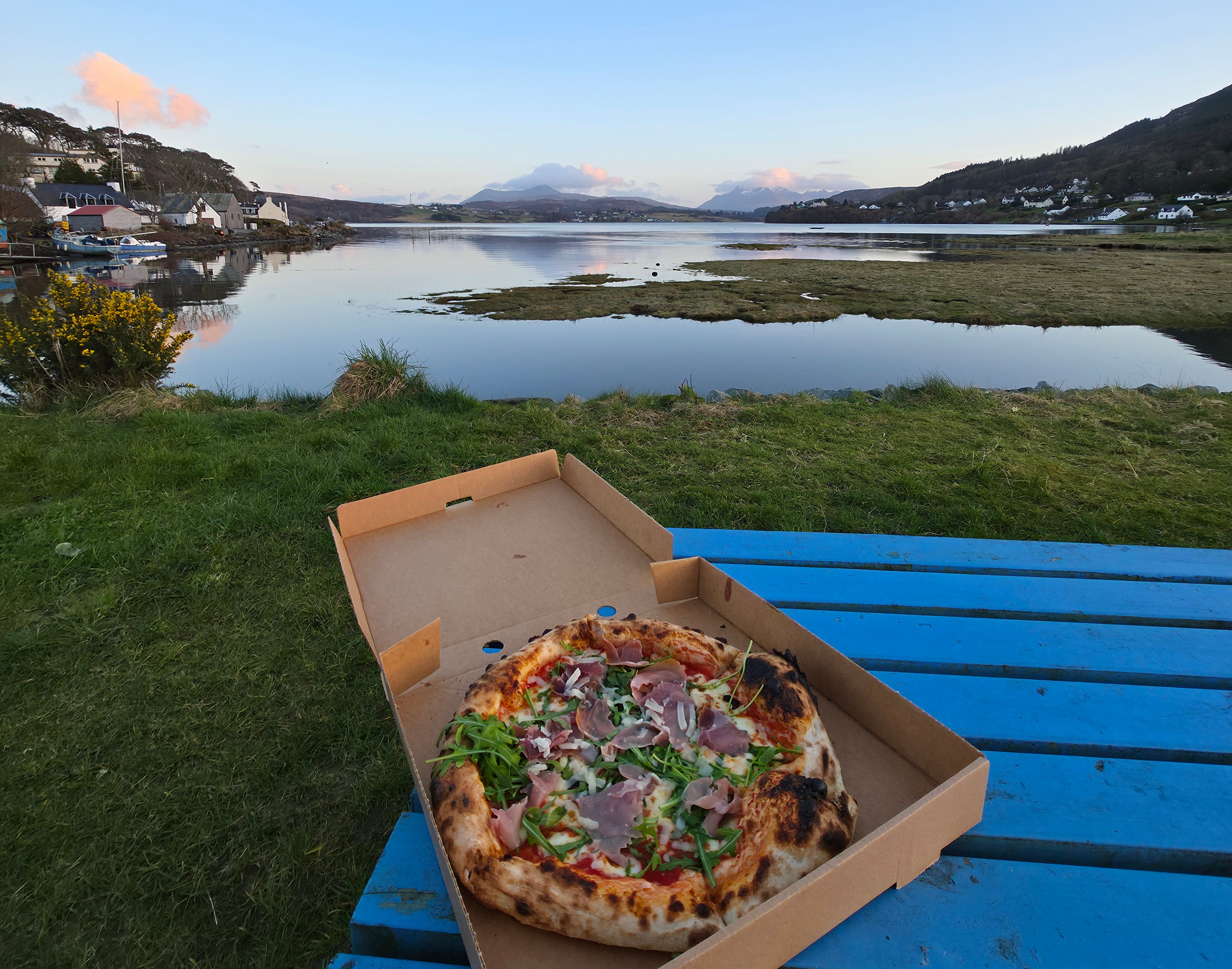 Somhairle’s image of a meal with a view in Portree channels his signature social style