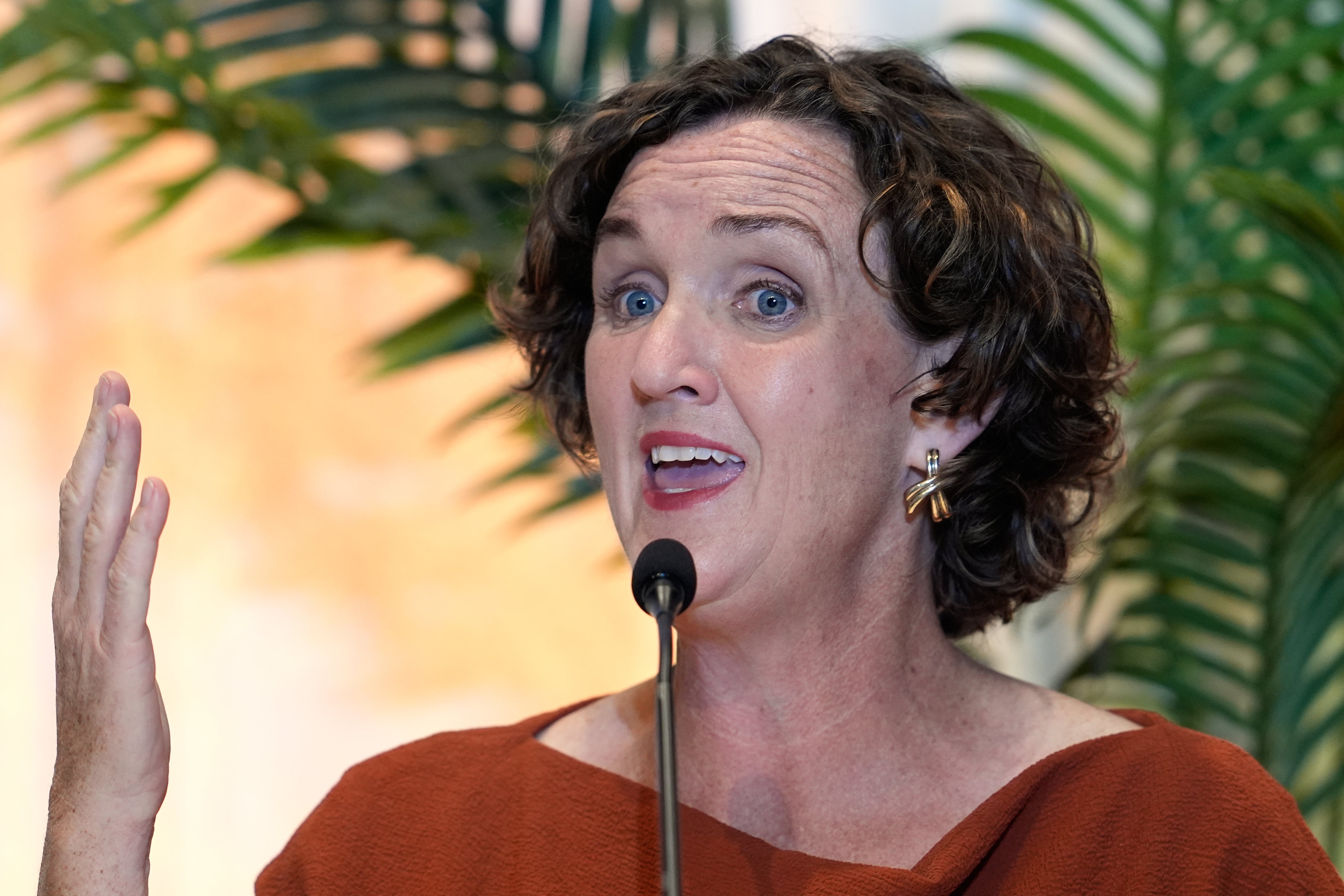 Katie Porter speaks during a gubernatorial candidate forum