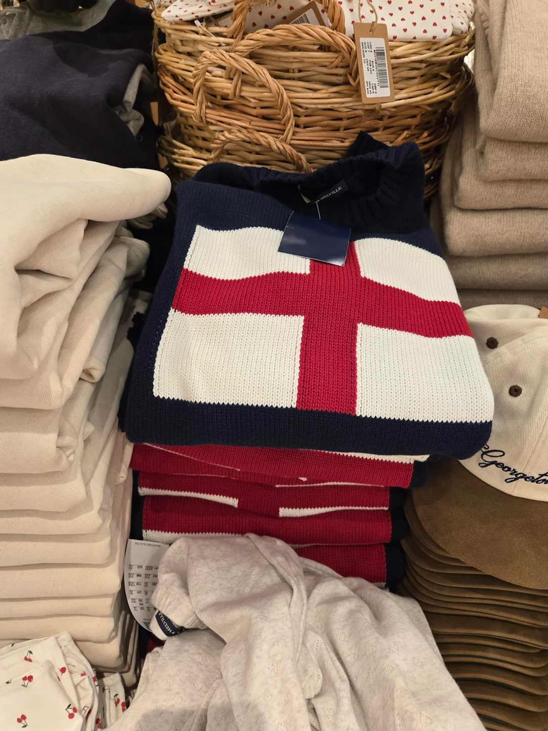 A St George's flag jumper on sale in Brandy Melville in Soho