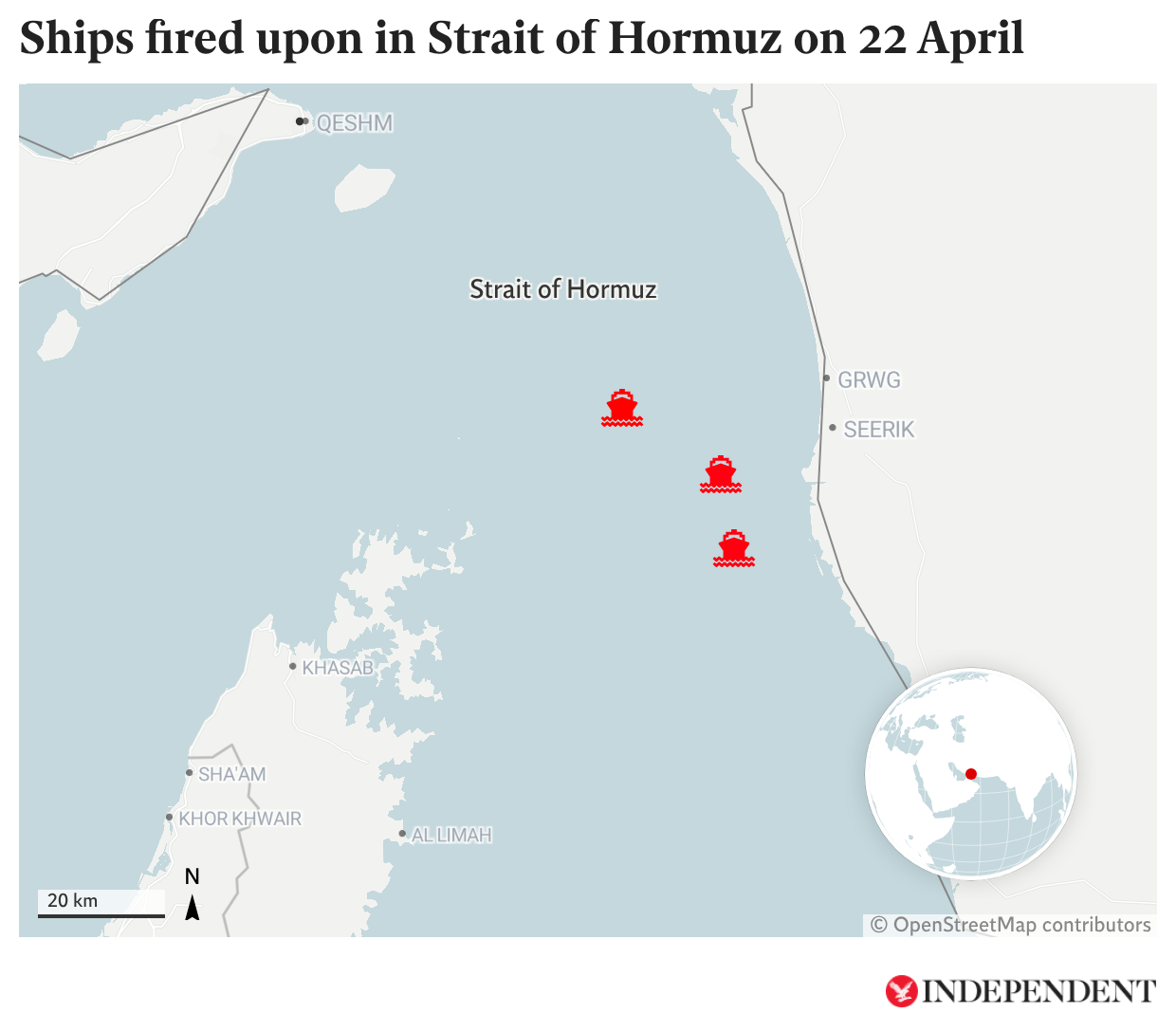 Ships fired upon in Strait of Hormuz on 22 April