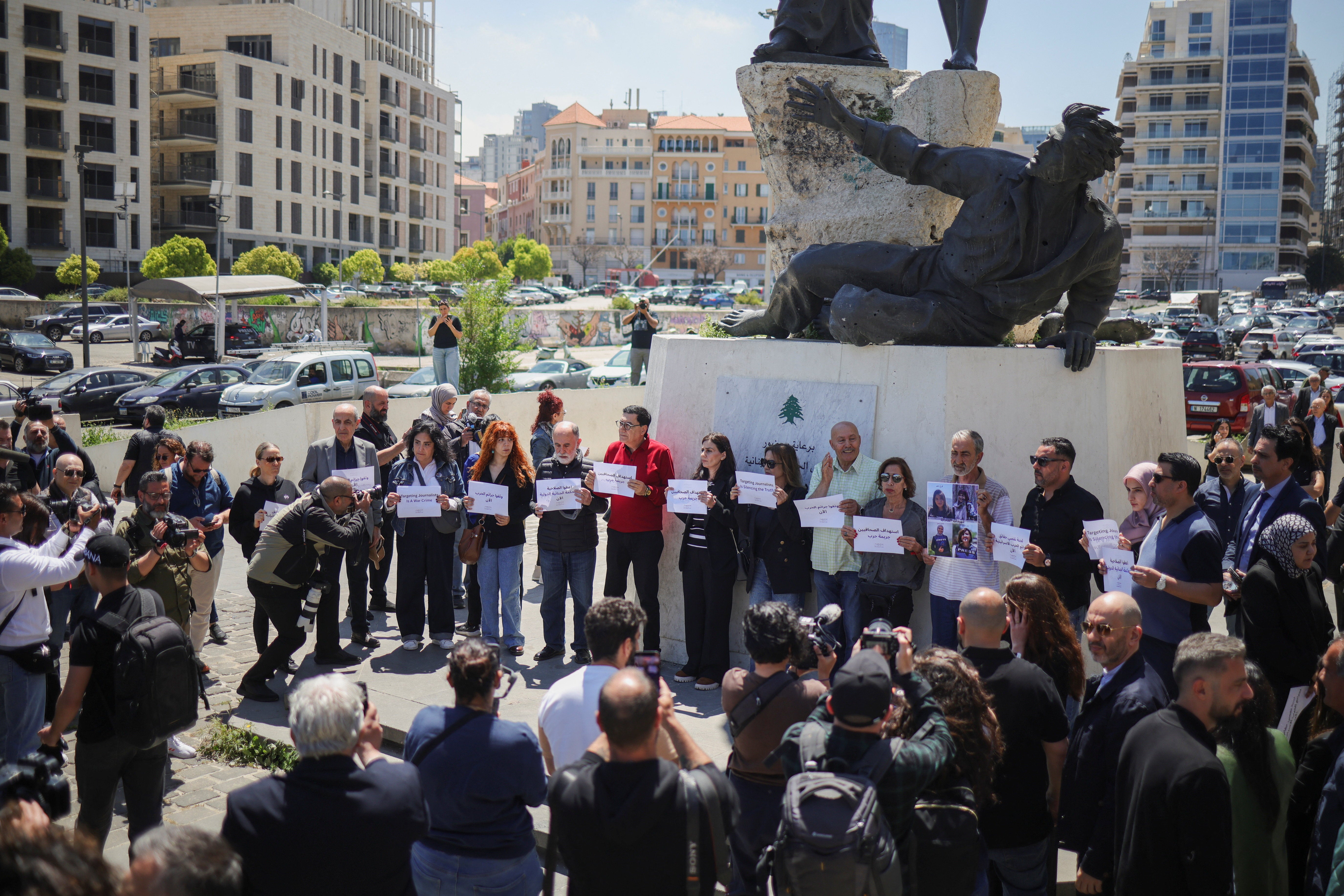 Vigil to condemn the killing of journalists, in Beirut on 23 April 2026