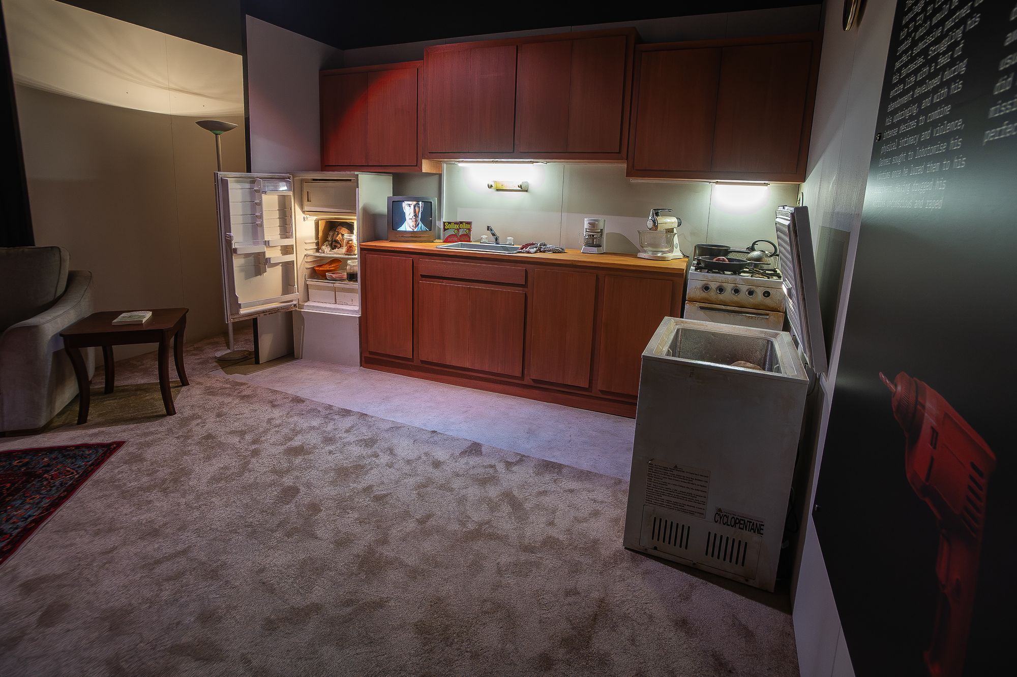 One of the most shocking scenes was just through another curtain and into the reconstruction of Jeffrey Dahmer’s kitchen