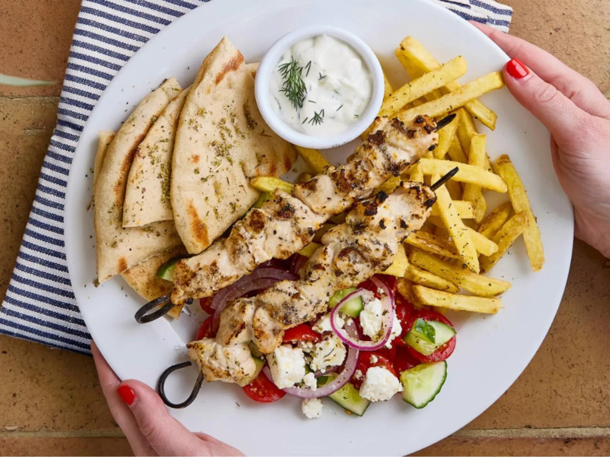 A plate of food at The Real Greek