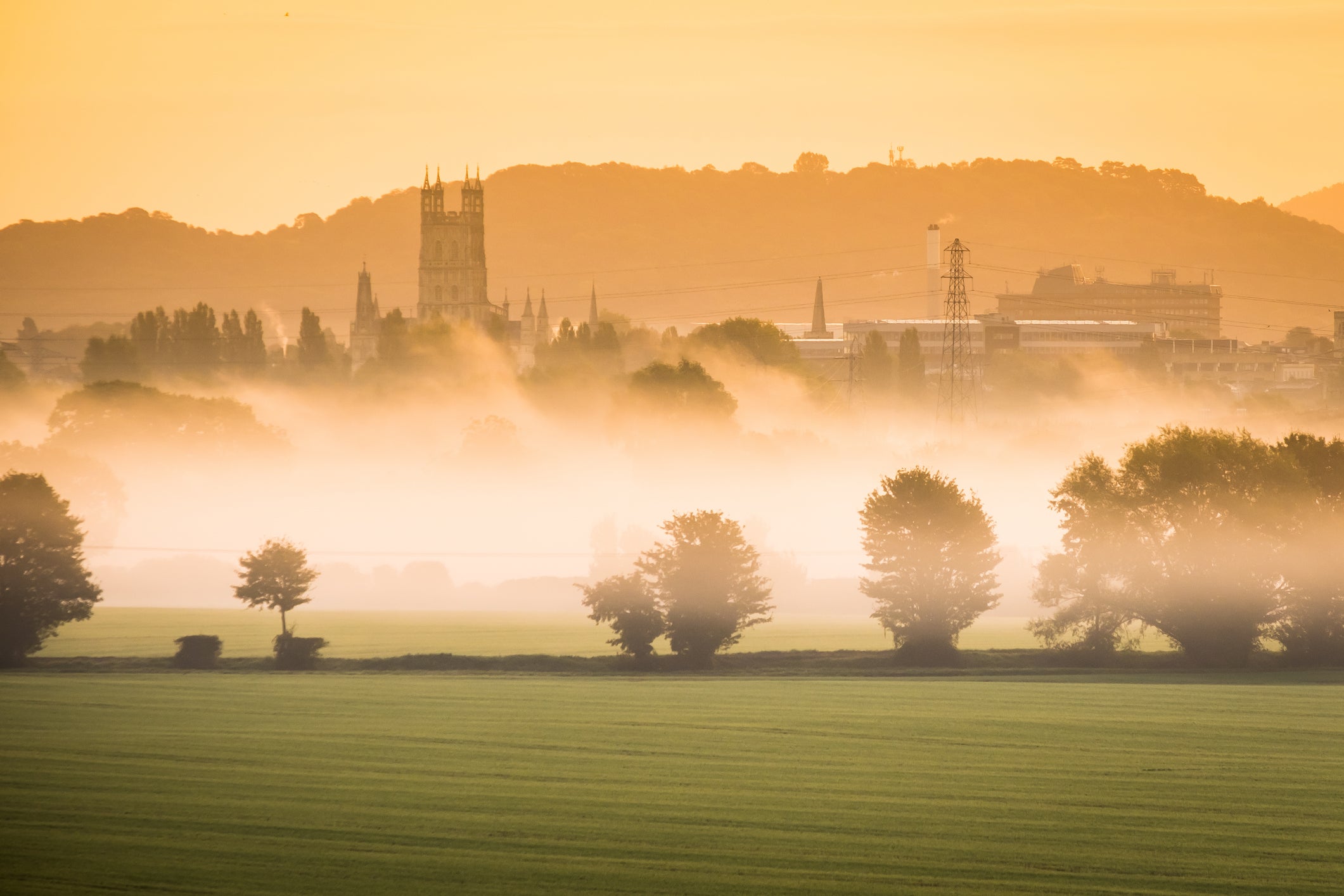 Gloucester Cathedral rises from the morning mist. Forecasters say similar conditions will be in abundance this weekend.