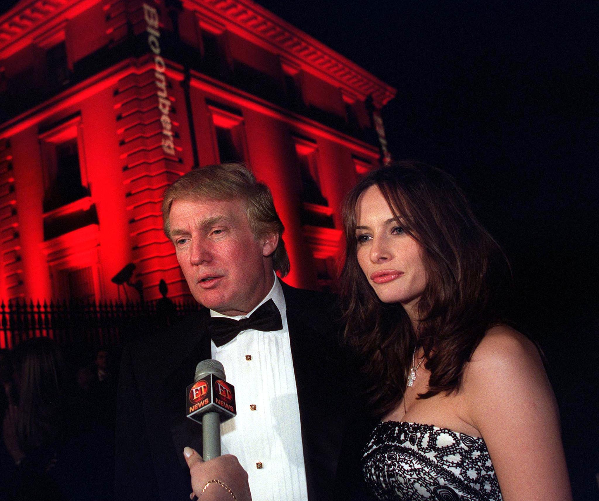 Trump and Melania at the Bloomberg Party after the annual White House Correspondents' Dinner in April 2001
