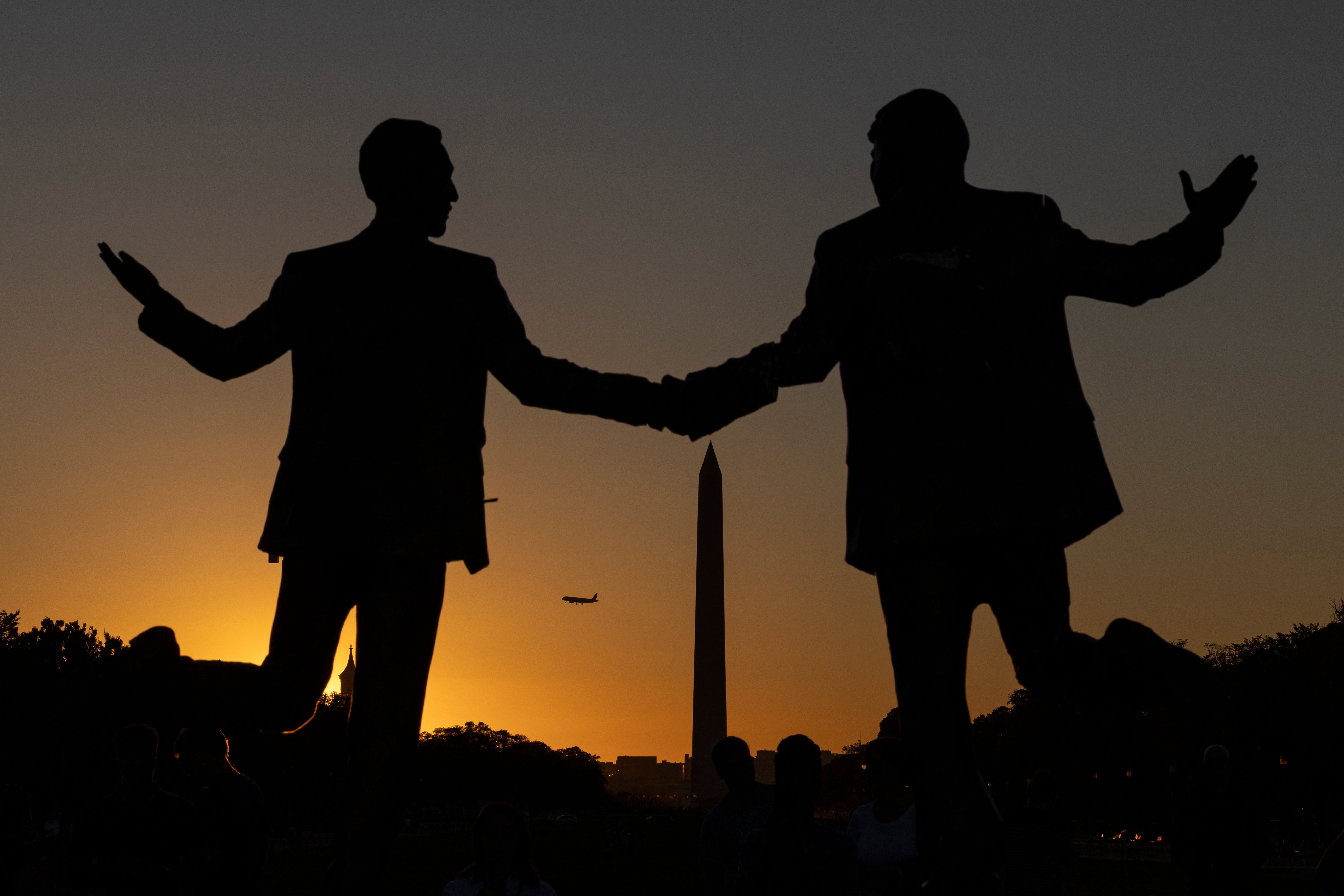 The suit alleges the Trump administration has engaged in a string on concerning actions to block protest against the president, including the removal of a satirical statue showing Donald Trump and Jeffrey Epstein holding hands