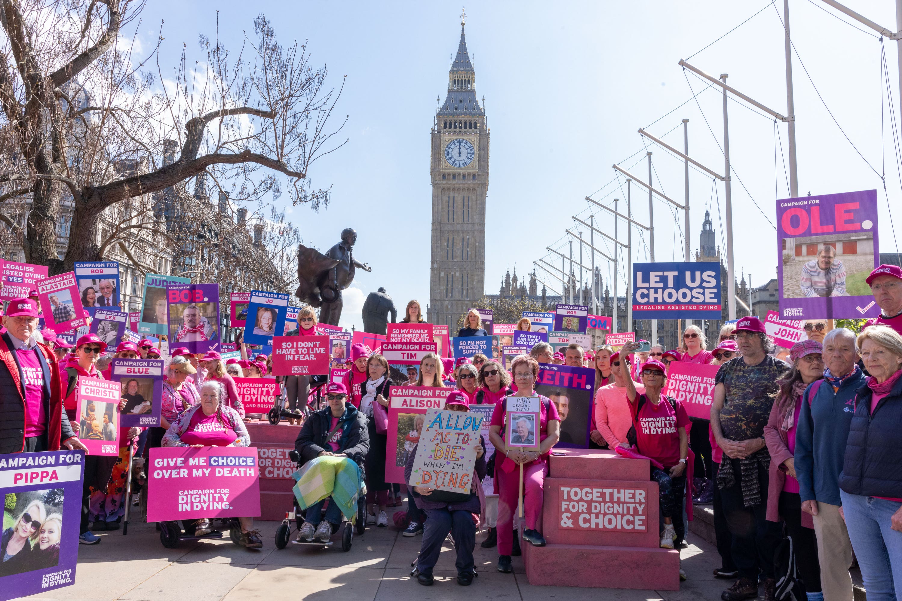 Campaigners gather in Parliament Square in London ahead of the assisted dying bill being dropped (Betty Laura Zapata/PA)