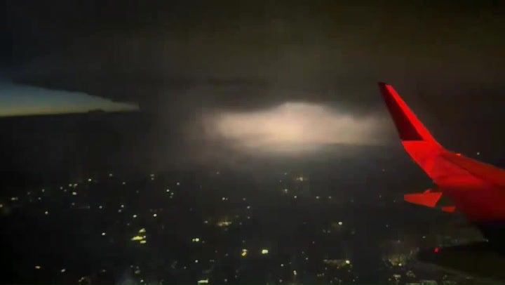 Severe storms across Oklahoma seen from plane window in stunning video