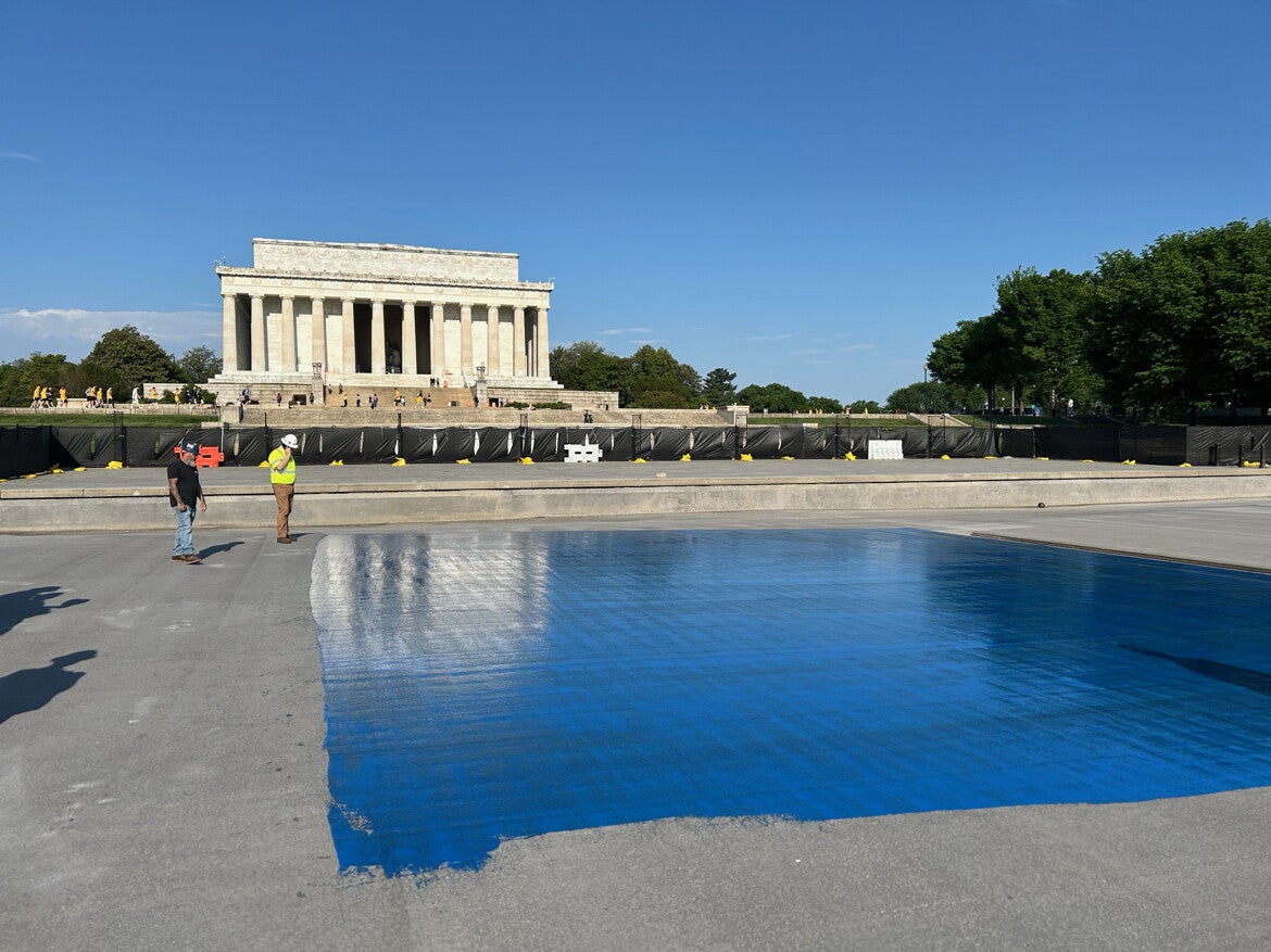 The president complained that the reflecting pool ‘never looked great’ because the stone bottom was ‘not really meant to be a stone that’s underwater for that much of a period of time’