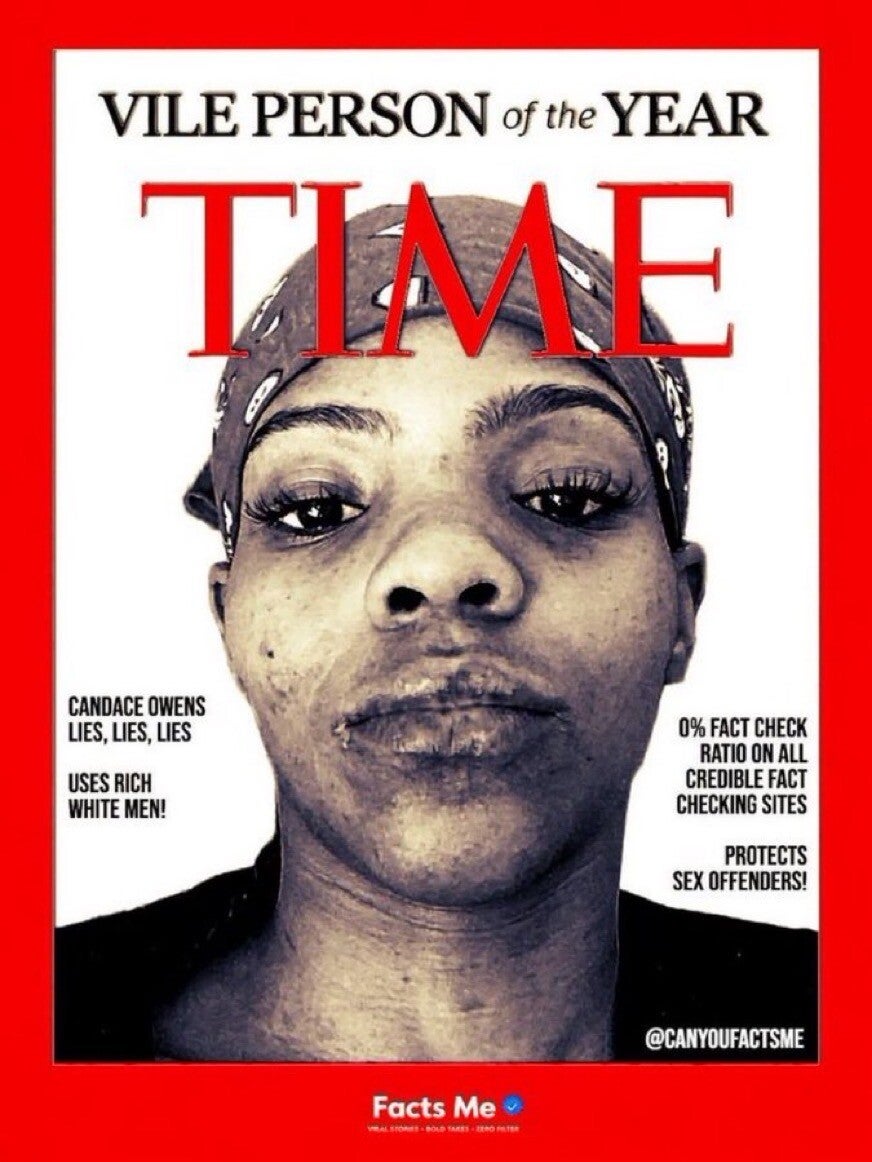 Trump posted a doctored image depicting Owens as Time's 'Vile Person of the Year.’ It included taglines accusing her of ‘using rich white men’ and protecting ‘sex offenders’