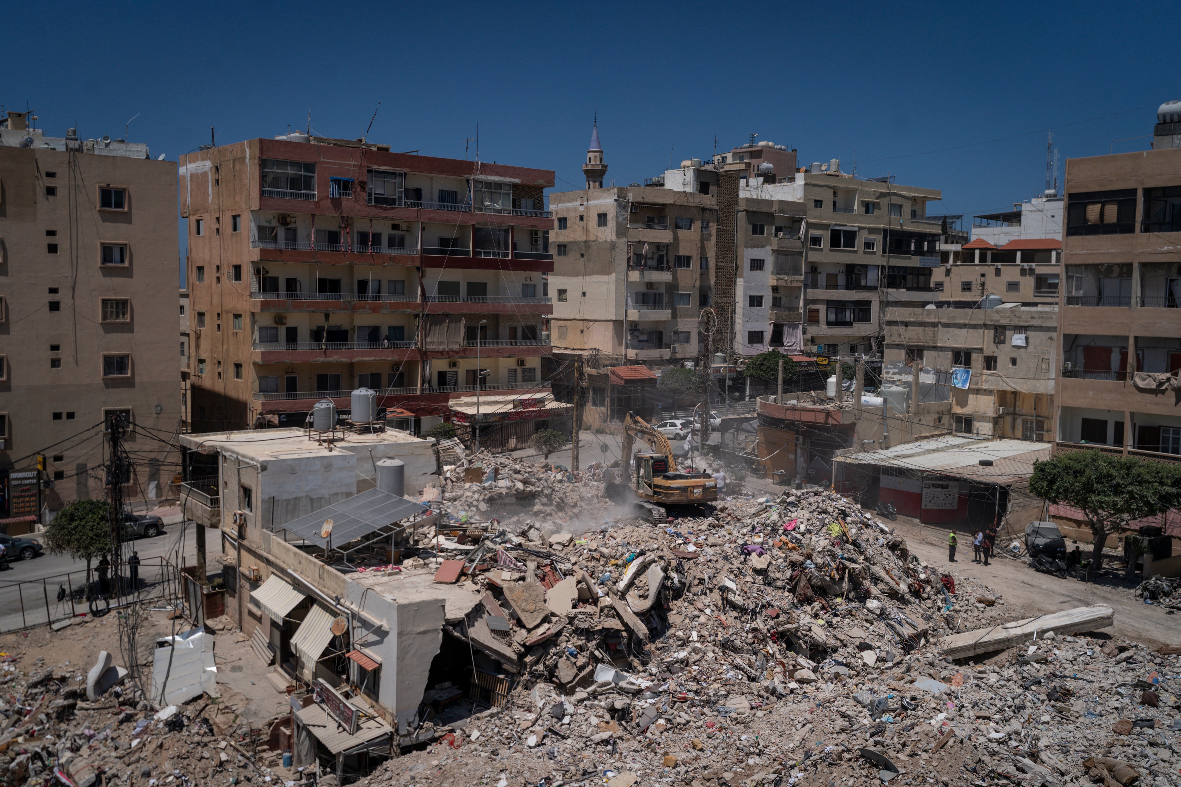 Aftermath of an israeli airstrike where 30 people died is seen on April 23, 2026 in Tyre, Lebanon