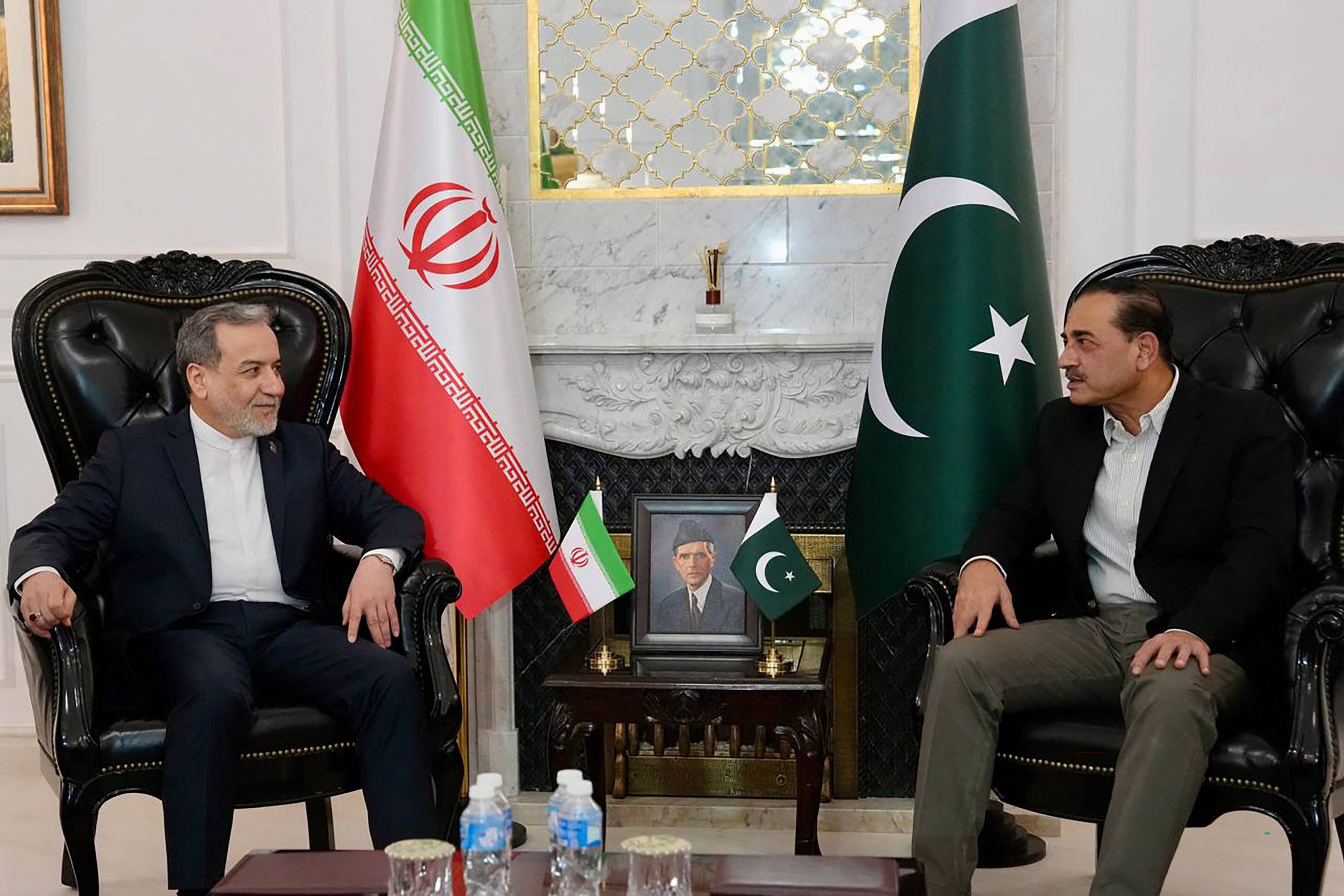 This handout photo released by the Iranian Foreign Ministry on April 25, 2026 shows Pakistan's Army Chief and Field Marshal Syed Asim Munir (R) meeting with Iran's Foreign Minister Abbas Araghchi upon his arrival in Islamabad