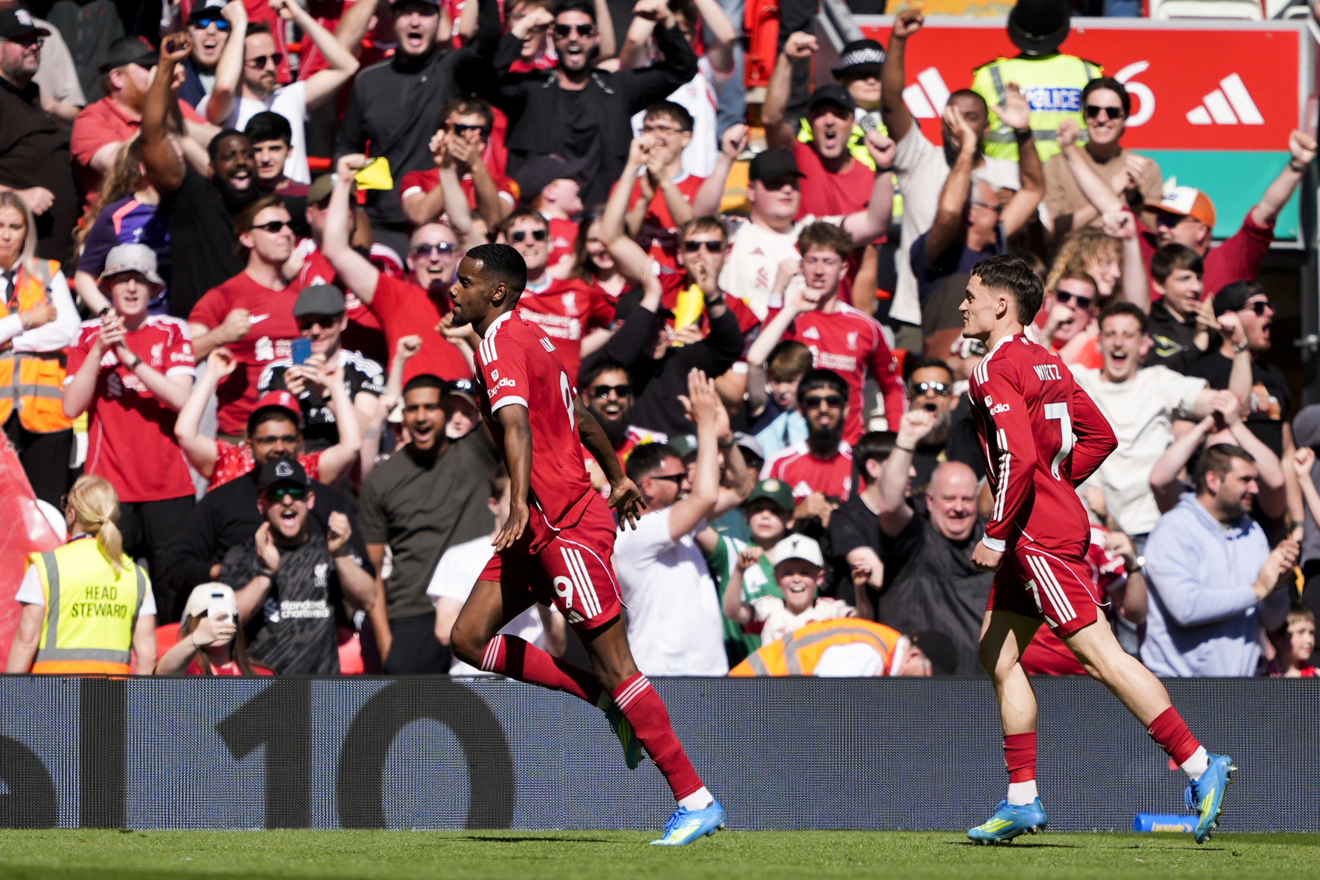 Alexander Isak could belatedly celebrate a league goal for Liverpool at Anfield