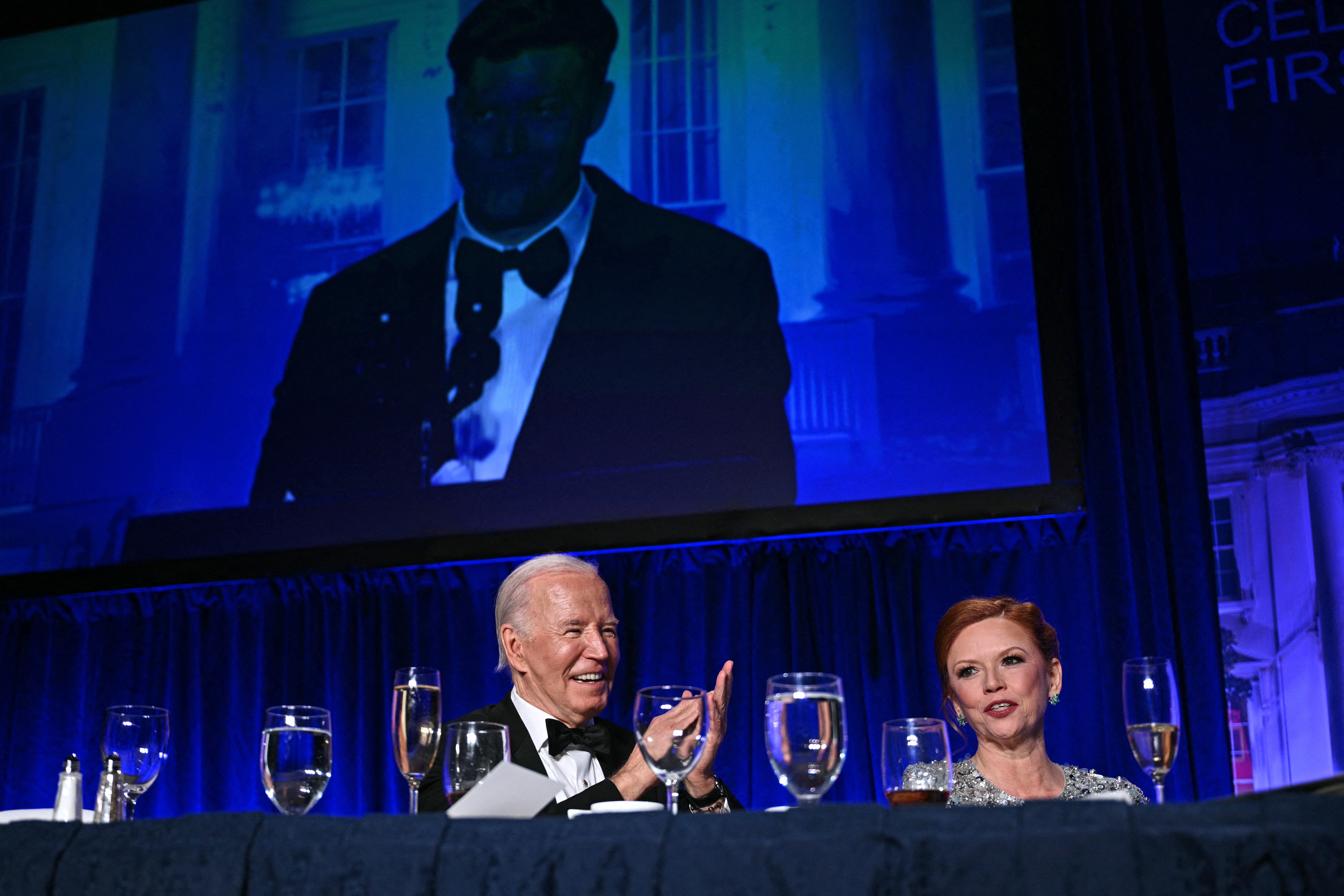 Joe Biden cheers at the 2024 White House Correspondents’ Dinner