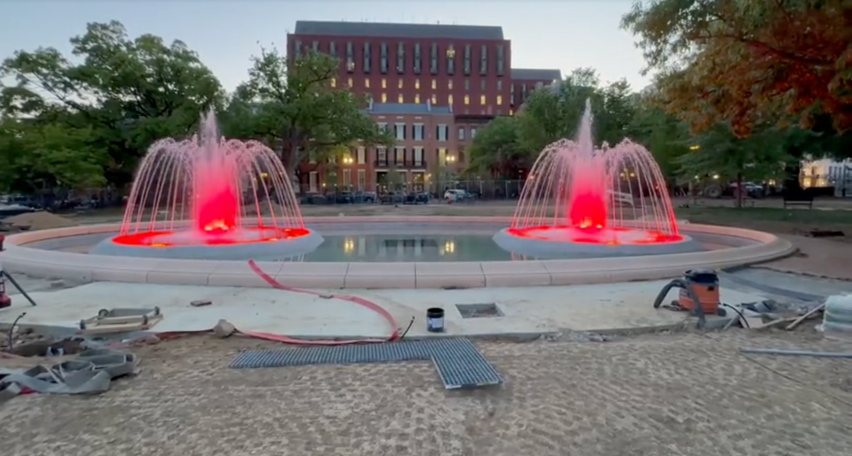 On Friday, President Trump shared a video of the fountains working, writing that it was his 'Great Honor to have funded this project'