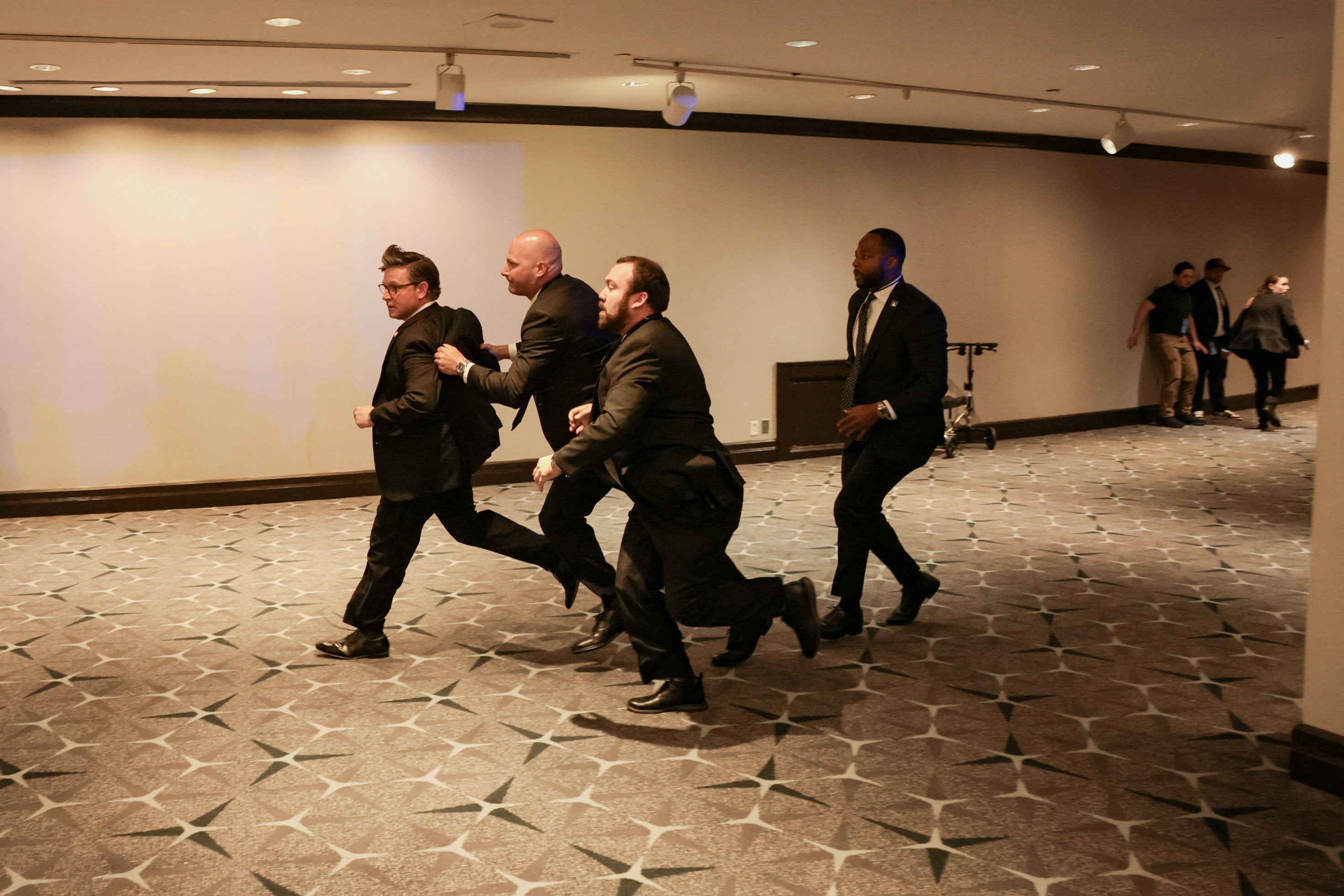 Speaker of the House Mike Johnson was one of the Trump administration members who was rushed out of the White House Correspondents’ Dinner Saturday evening