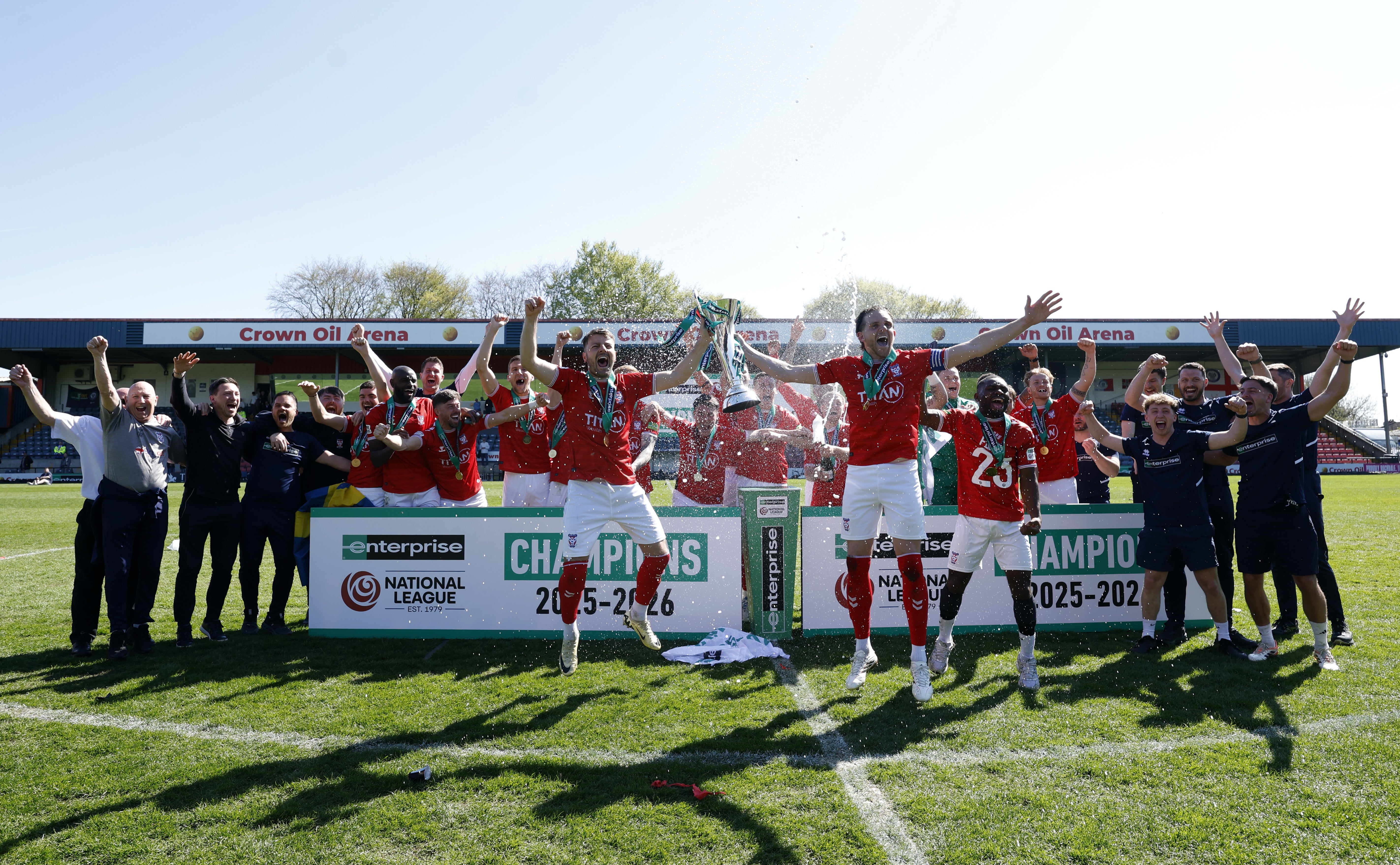 York players and staff celebrated with the trophy (Cody Froggatt/PA)