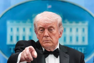 Donald Trump, still wearing his tuxedo from the White House Correspondents Dinner, gave a press conference at the White House late Saturday evening