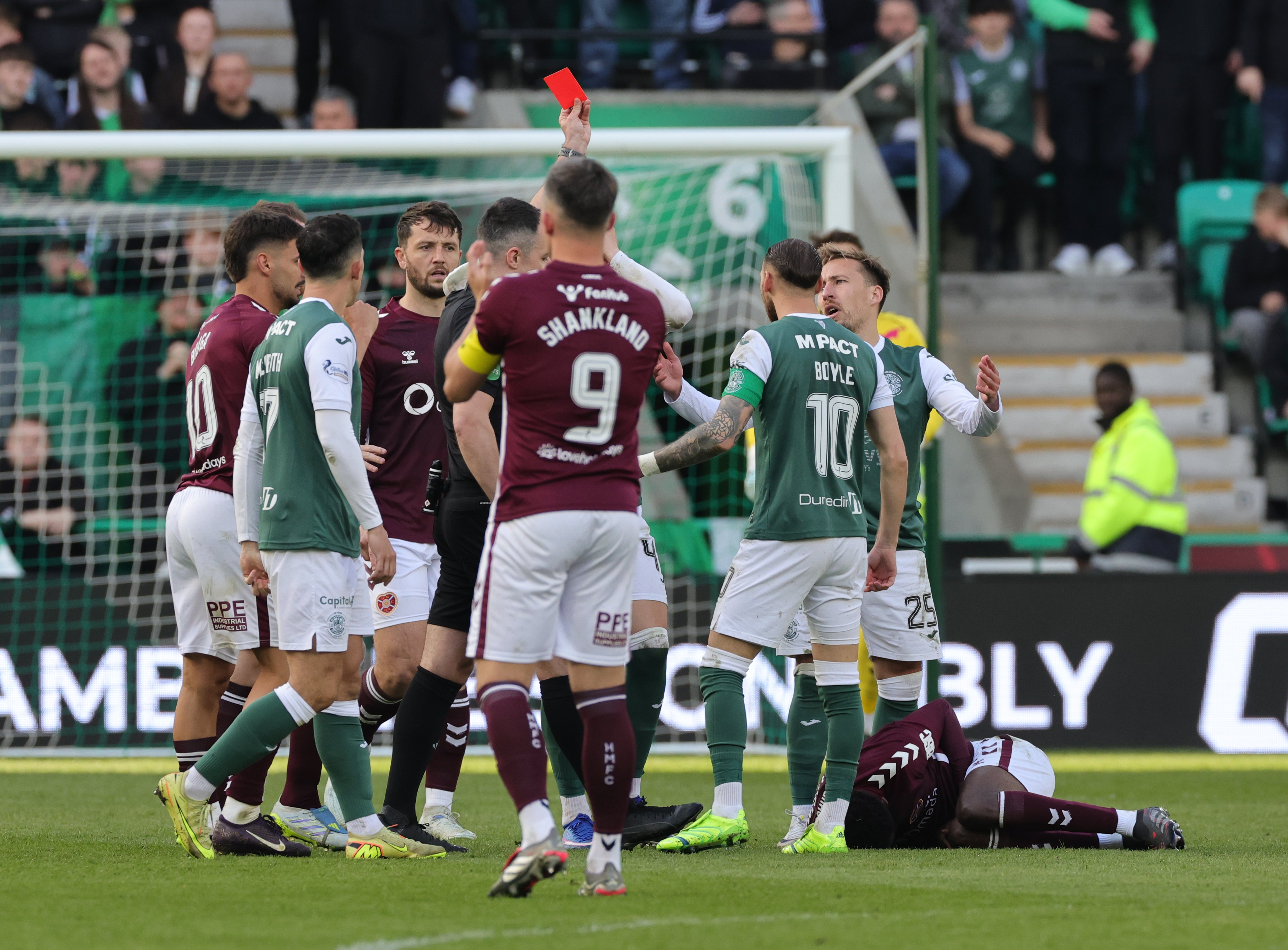 Passlack was then sent off to reduce Hibs down to nine