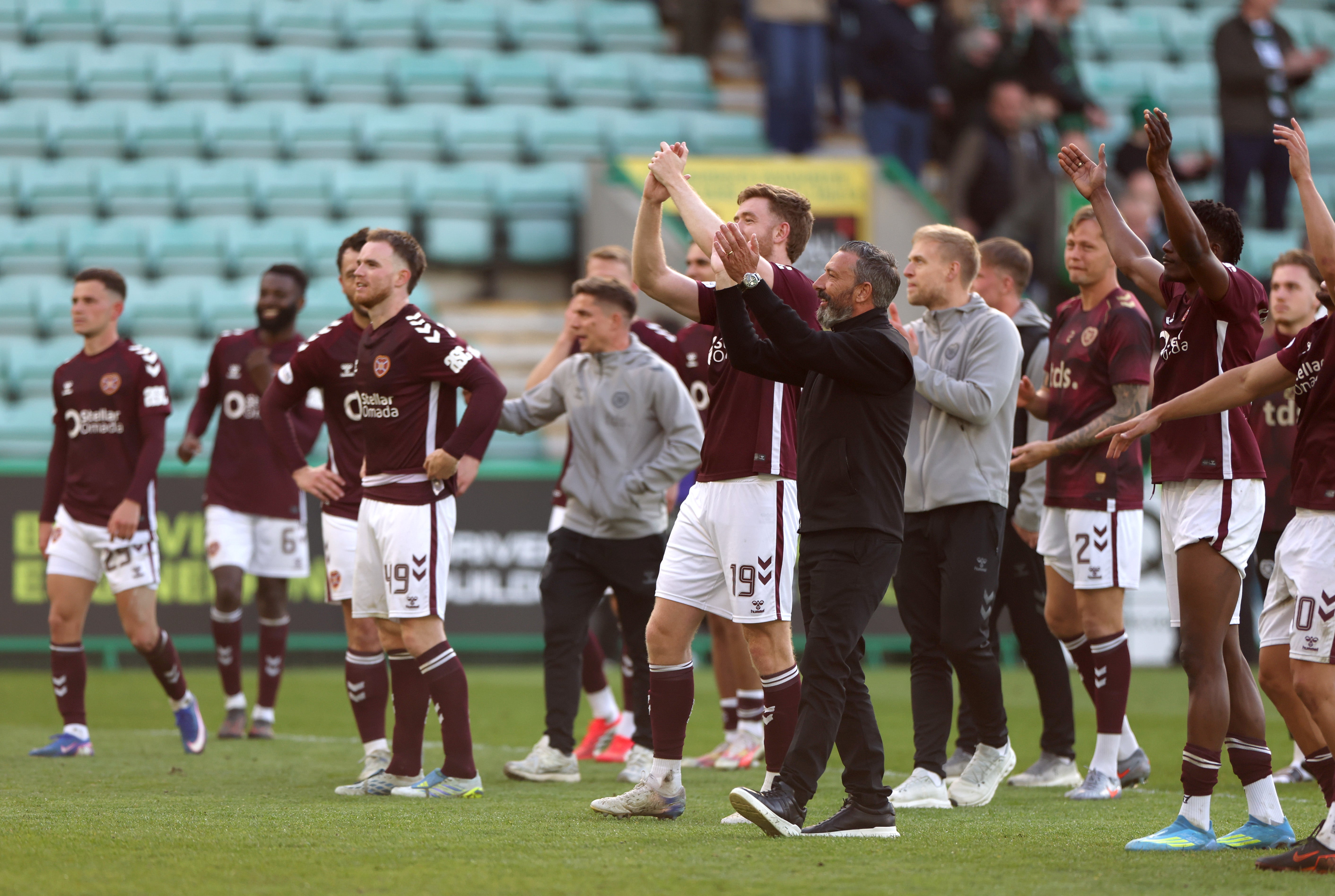 There were delirious scenes as Hearts celebrated victory at rivals Hibs