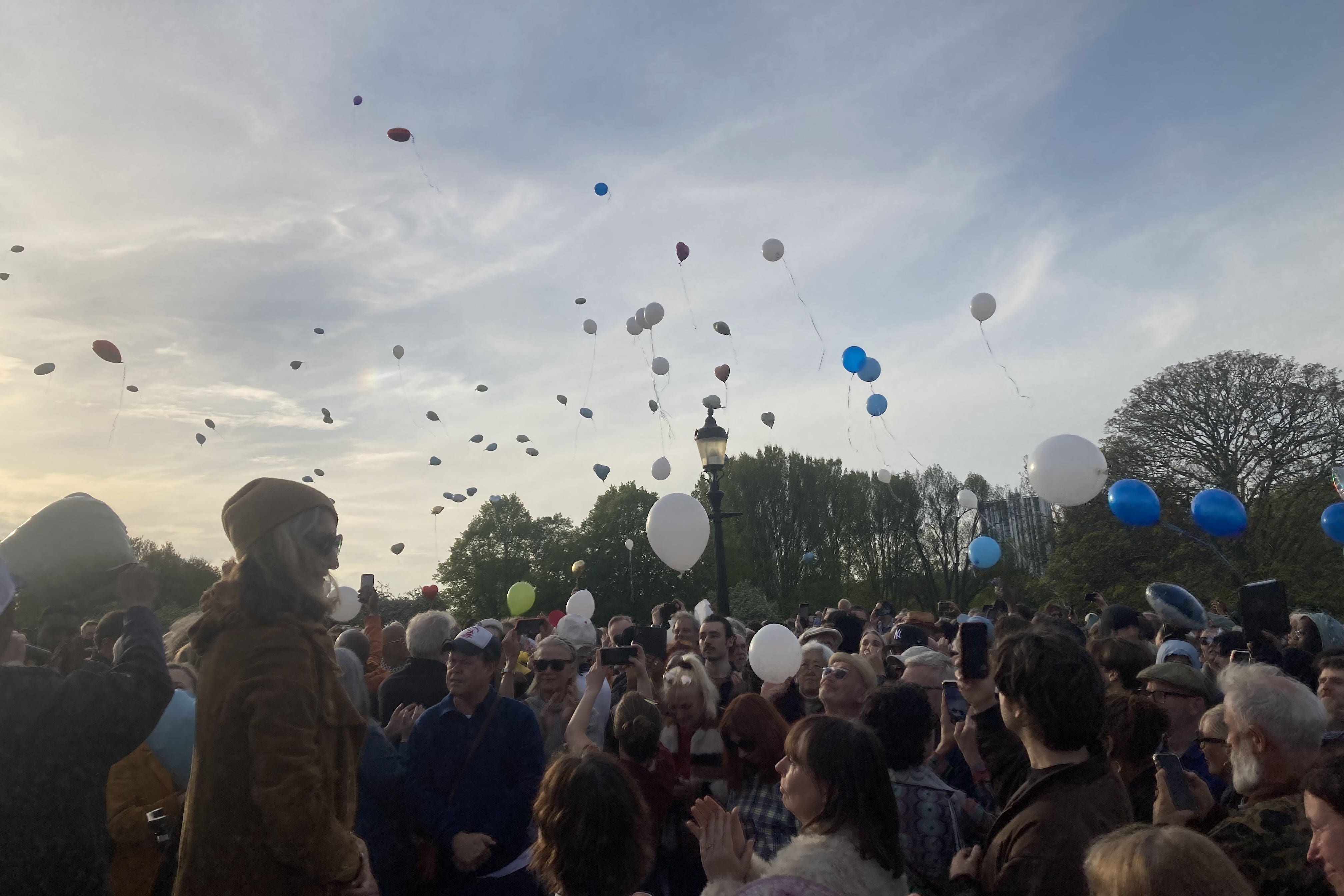 Balloons are released at a vigil on Primrose Hill in memory of Finbar Sullivan