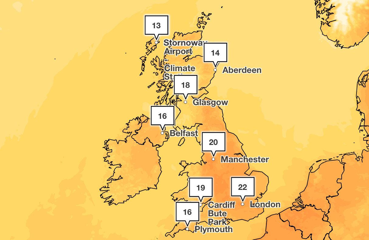 The warmest weather will be felt on Thursday and Friday