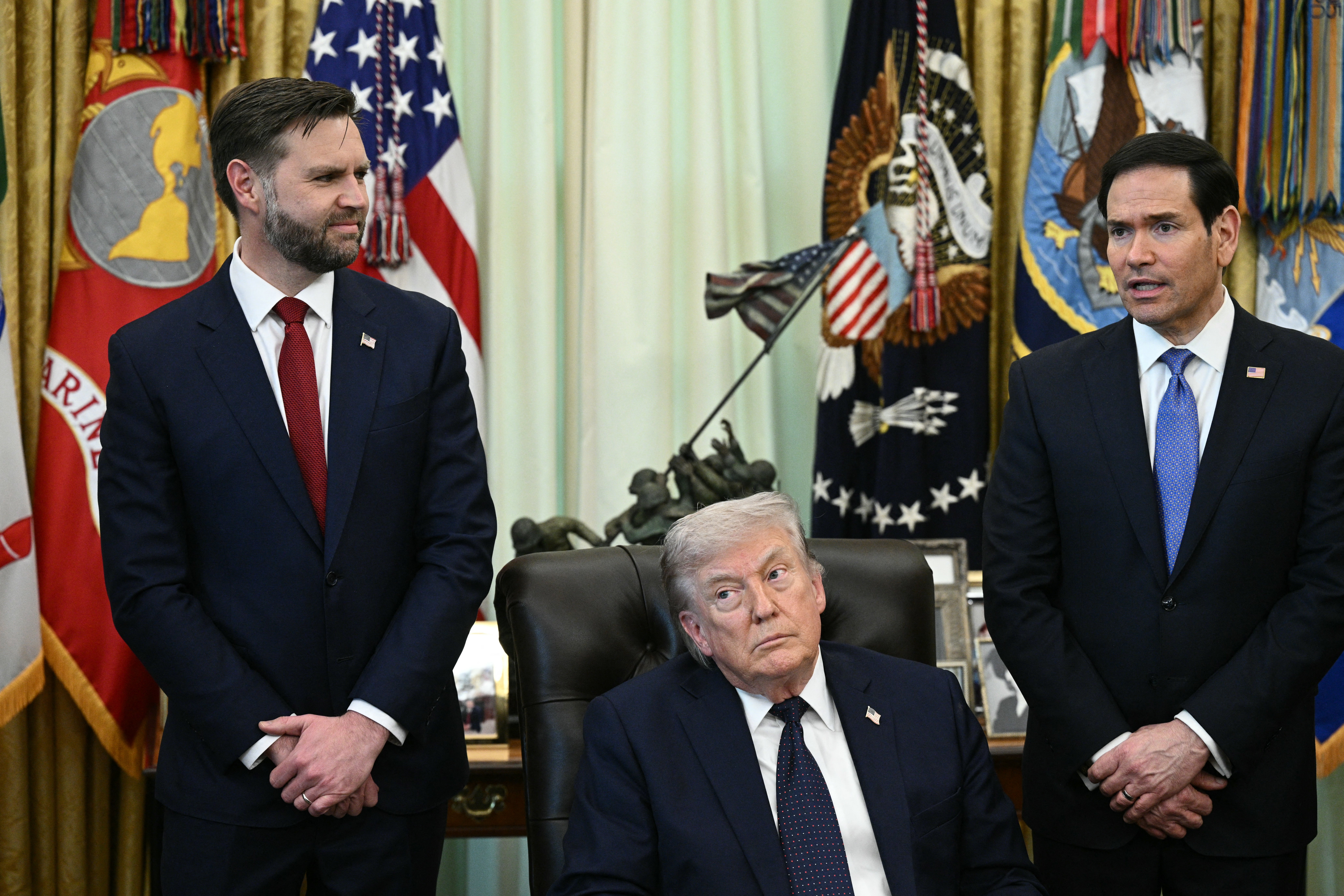 JD Vance at the White House with Donald Trump and Marco Rubio on April 23, 2026