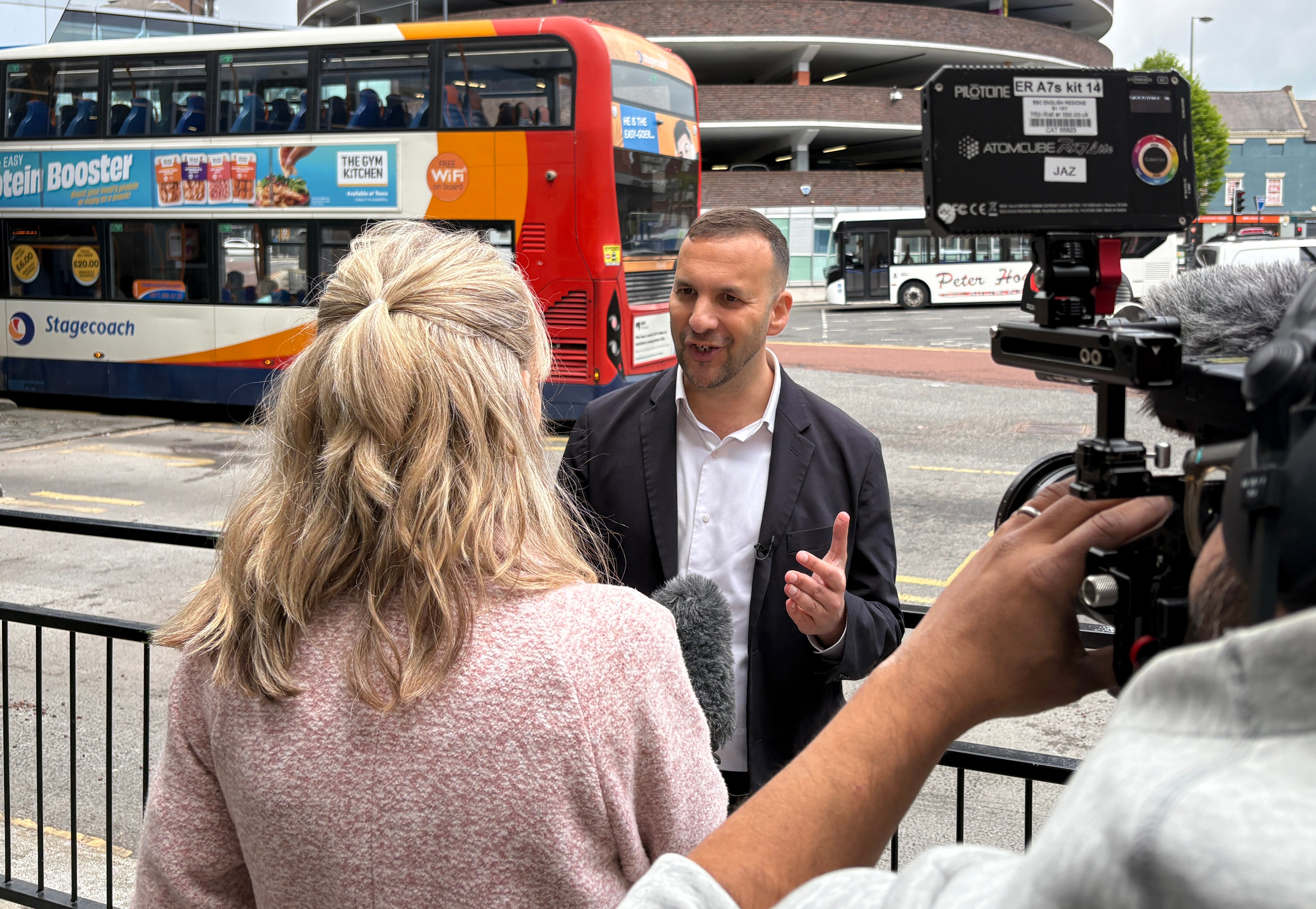 Green Party leader Zack Polanski speaking at the bus station in Newcastle city centre in April (PA)