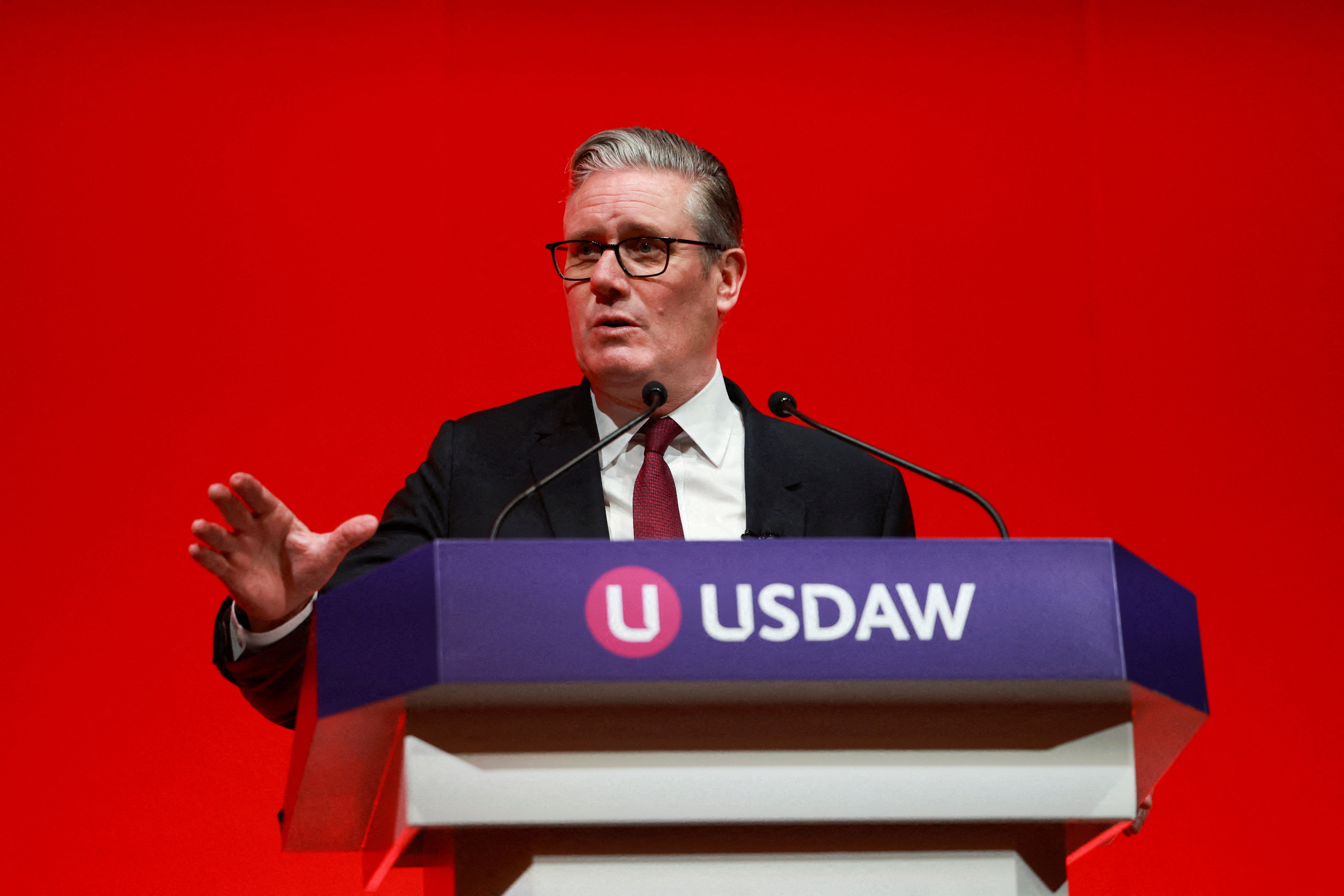 <p>Keir Starmer delivers a speech in Blackpool</p>