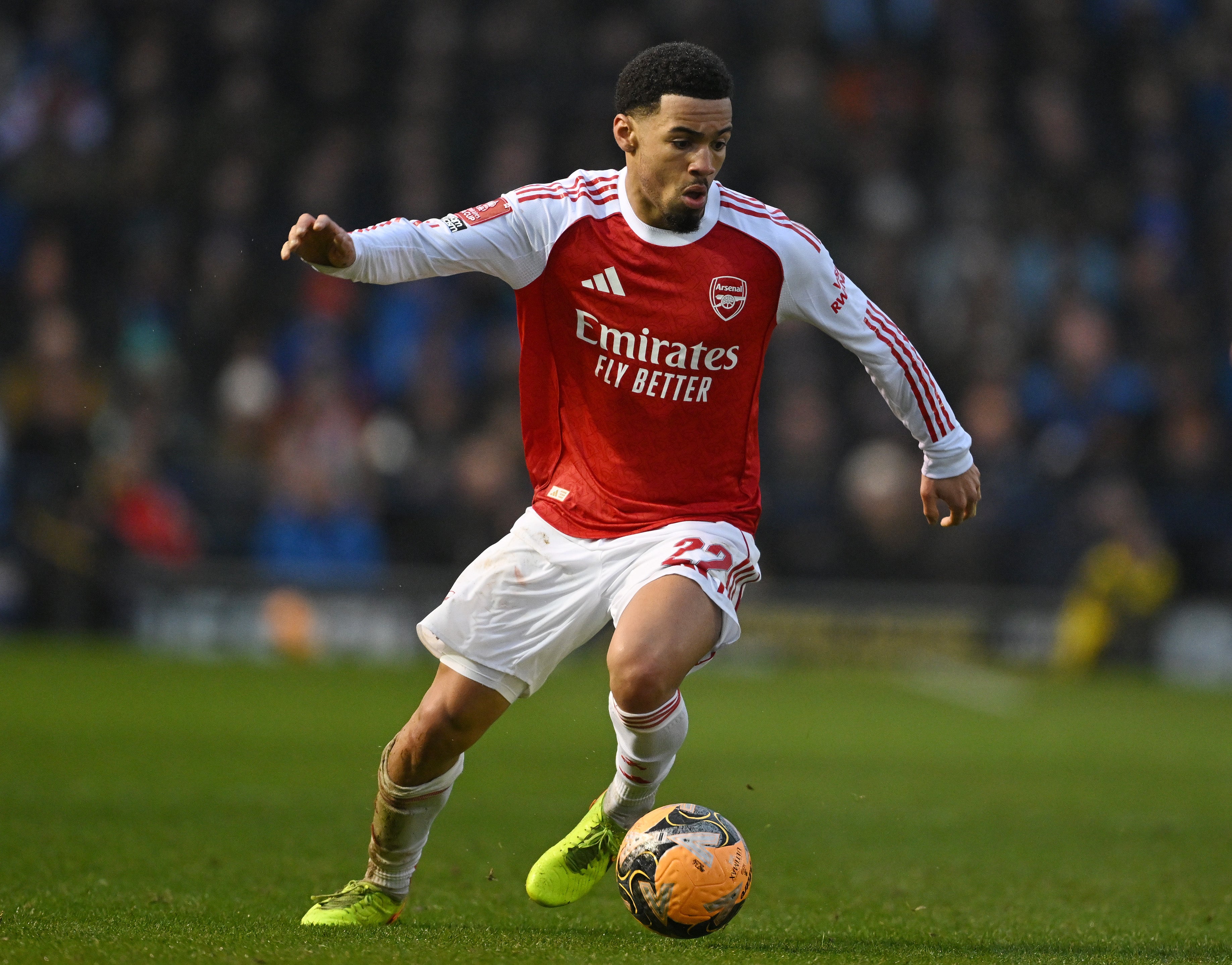 Ethan Nwaneri of Arsenal in action