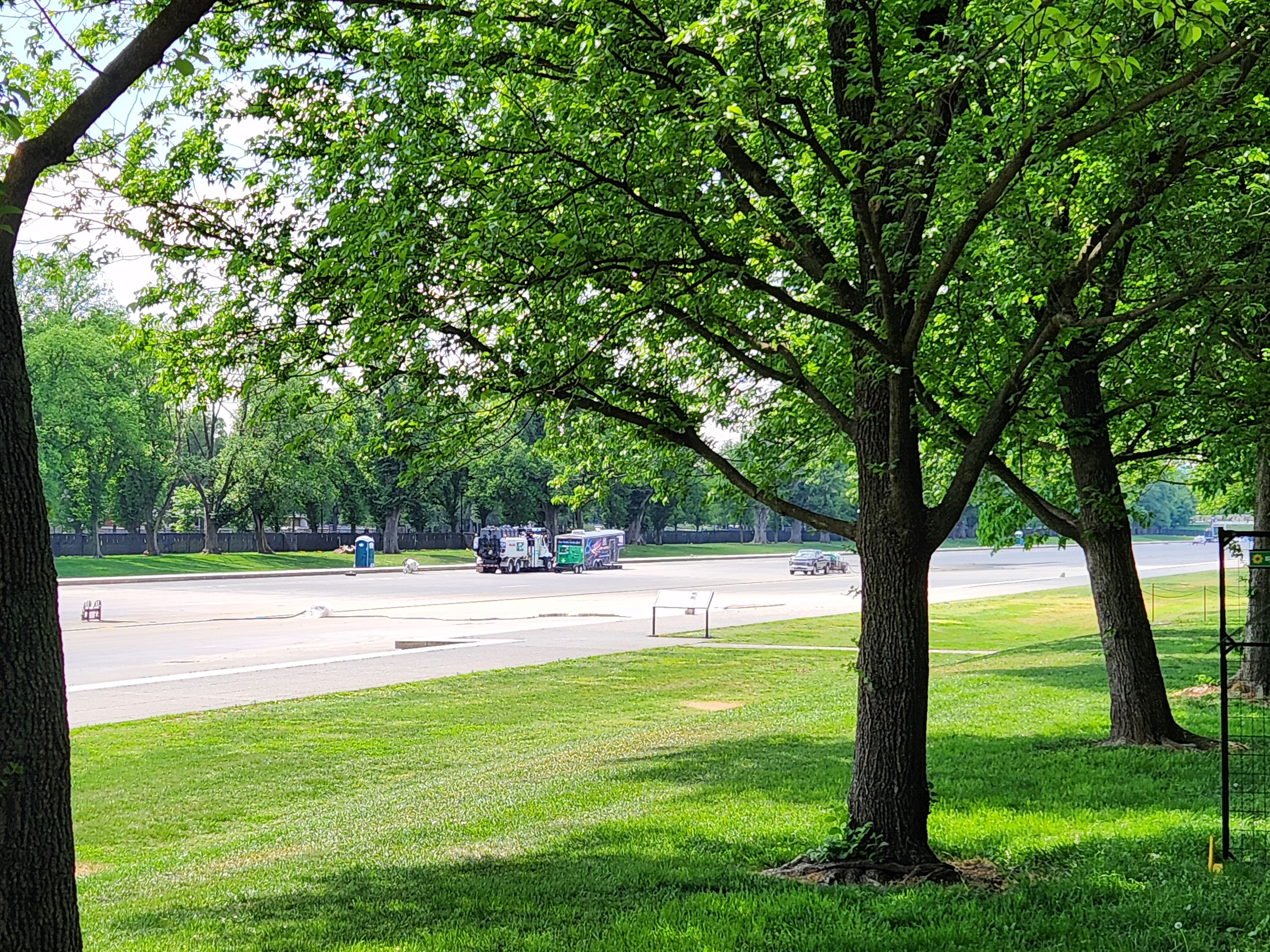 Only a small section of the Reflecting Pool has been painted over with the new surface, which began to appear last week. The size of the project is immense